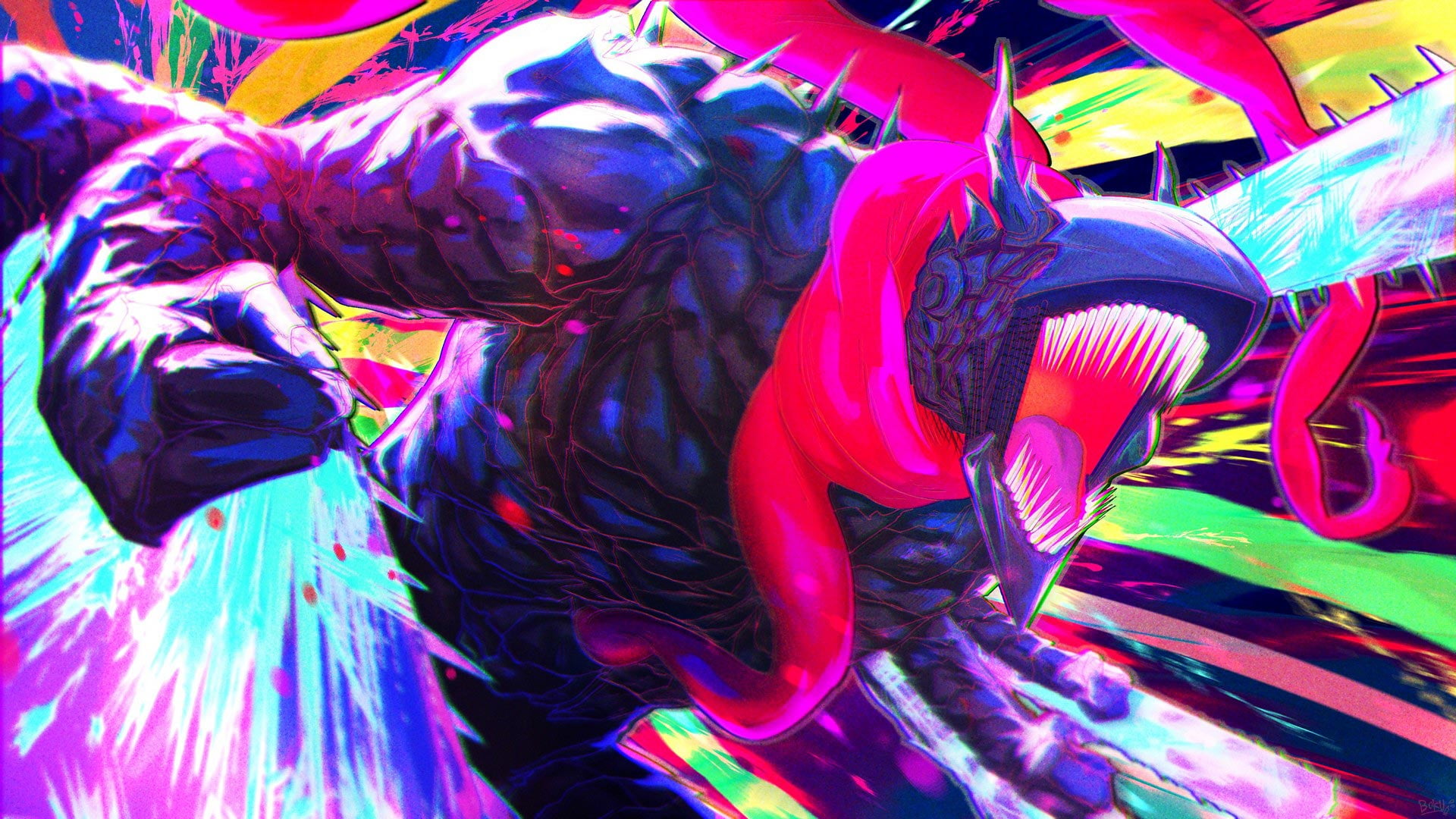 Denji (Chainsaw Man), tentacles, colorful