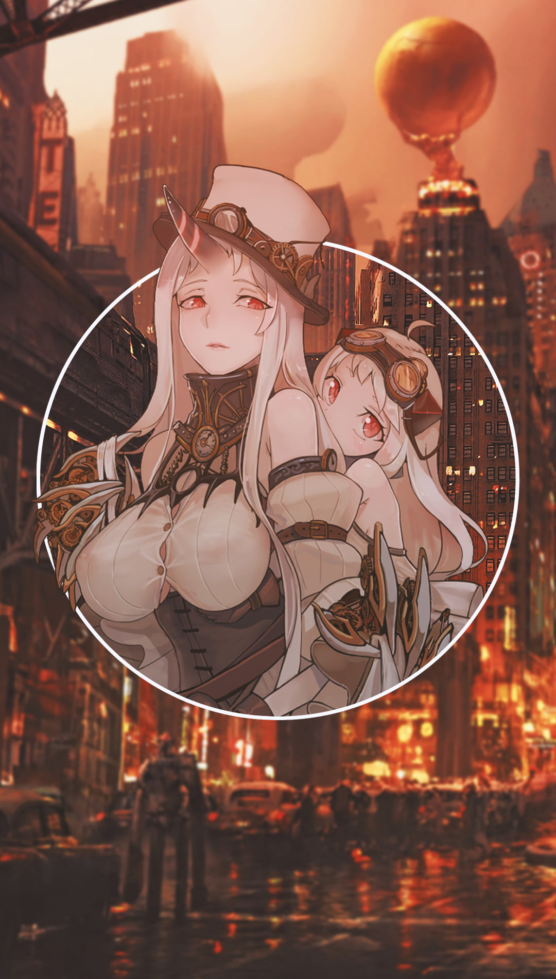 anime girls, picture-in-picture, steampunk, big boobs