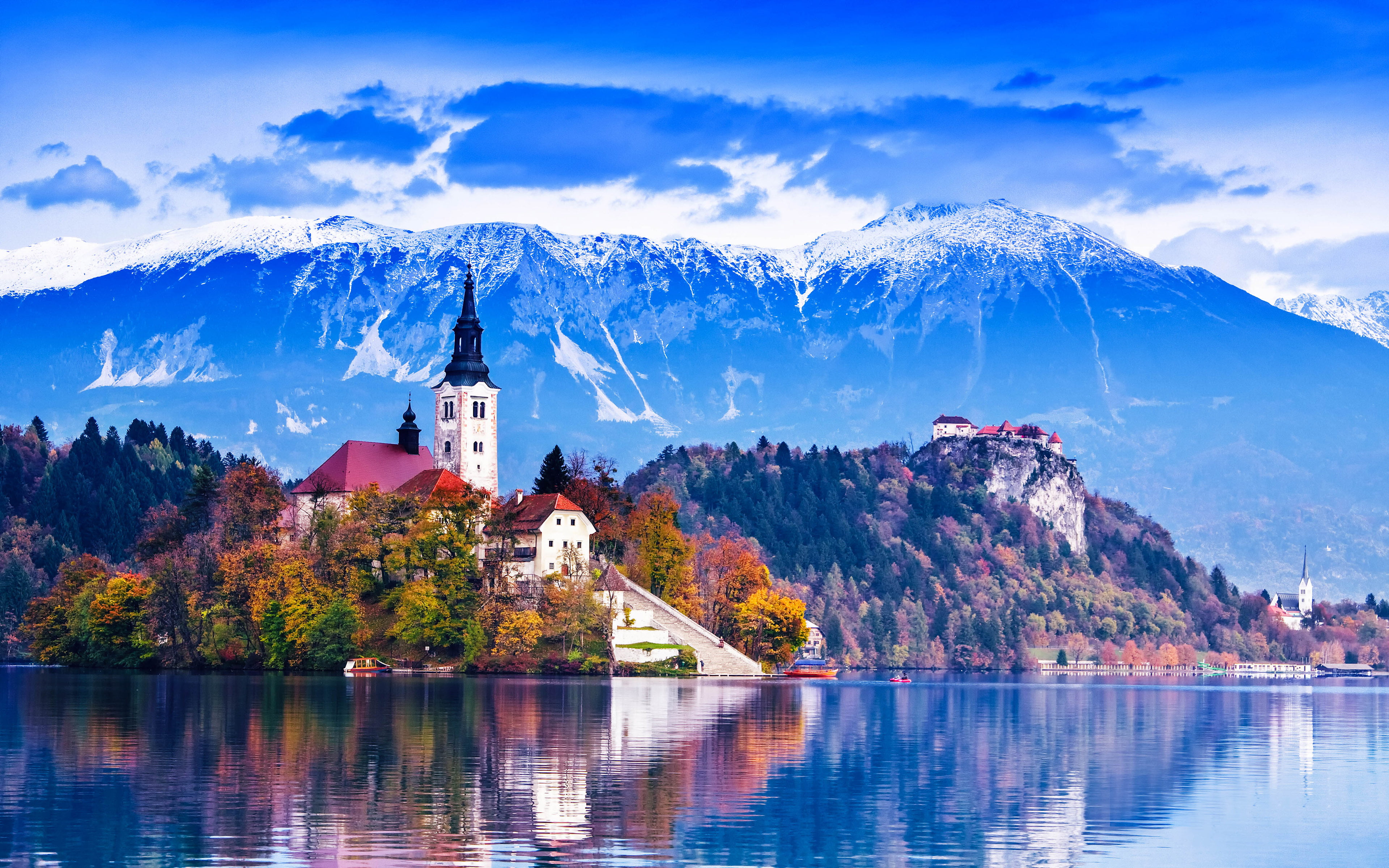 Lake Bled Slovenia Island Castle Mountains Beautiful Landscape Wallpaper Hd 3840×2400