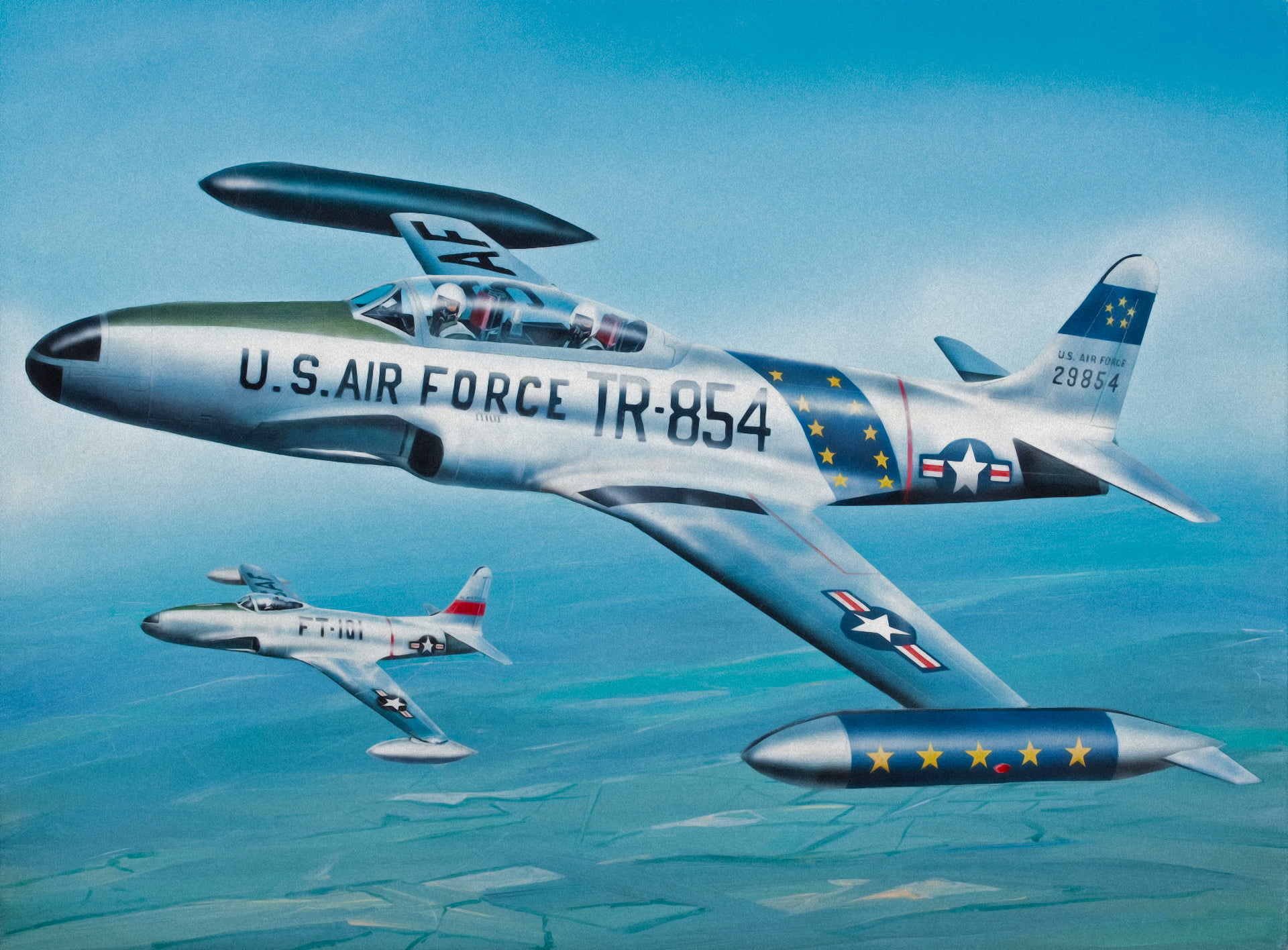 gray fighter jet, war, art, painting, aviation, Lockheed P-80/f-80 Shooting Star