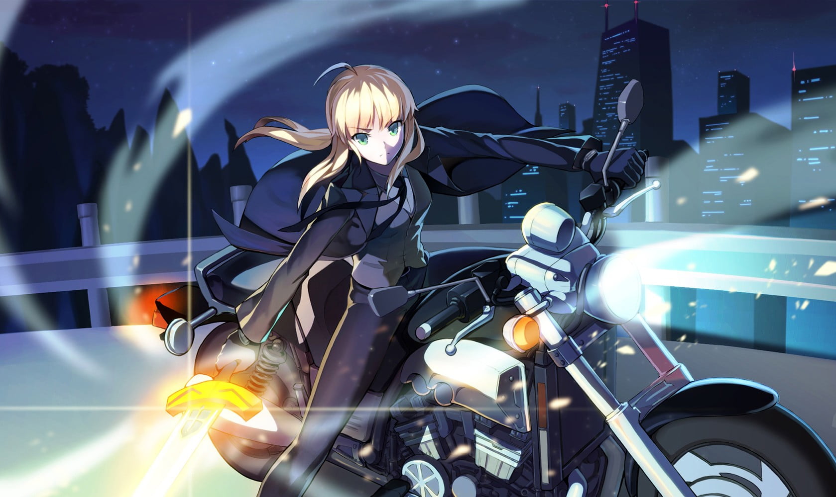 woman riding motorcycle illustration, Fate Series, anime, anime girls