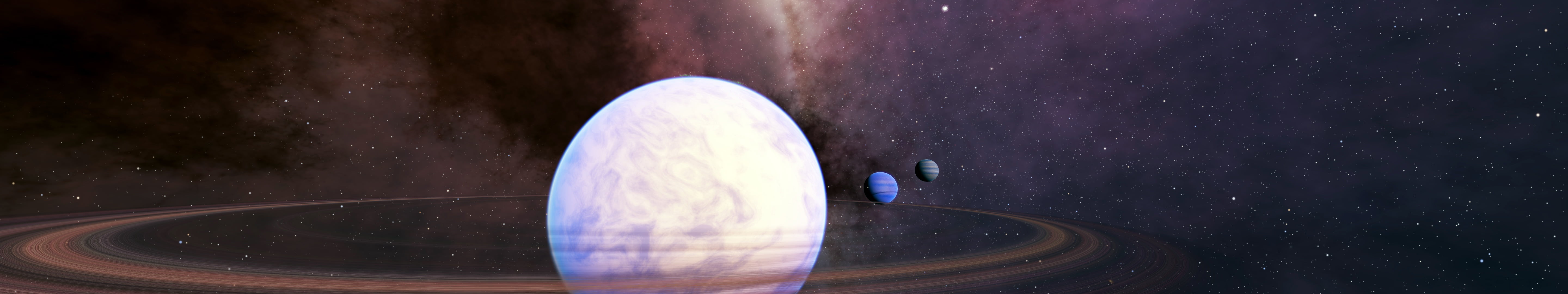 round white planet, nebula, Space Engine, triple screen, CGI
