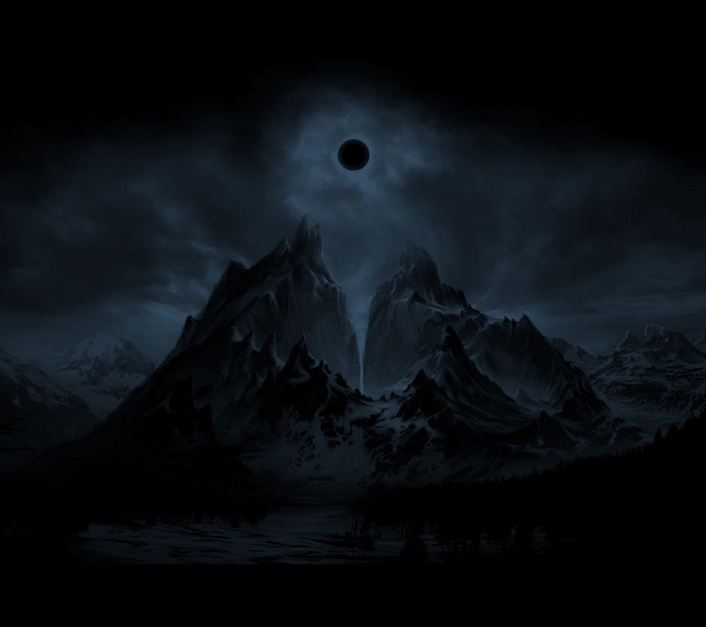 mountains, eclipse, night