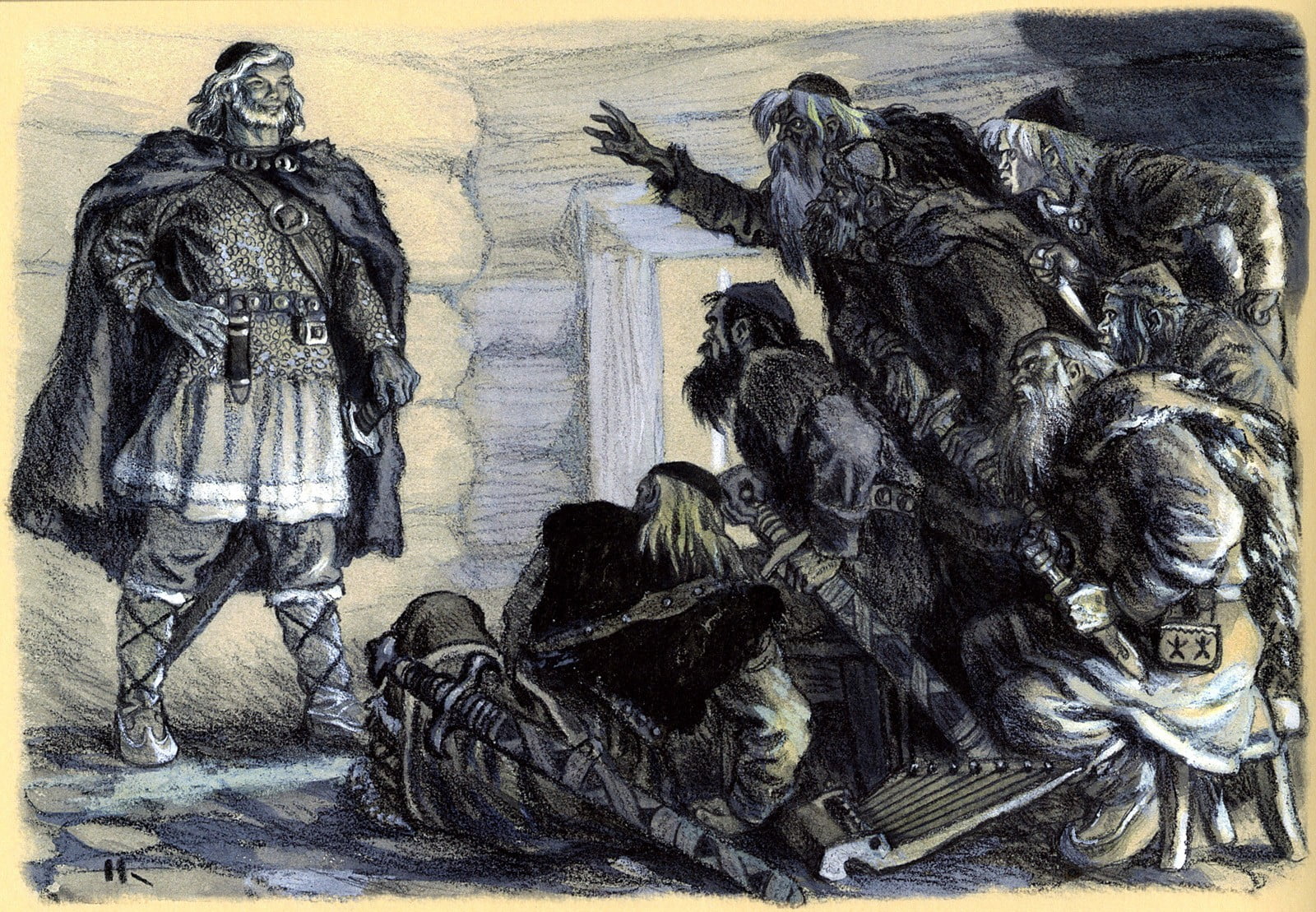 medieval warrior and people painting, Vikings, Nicolai Kochergin