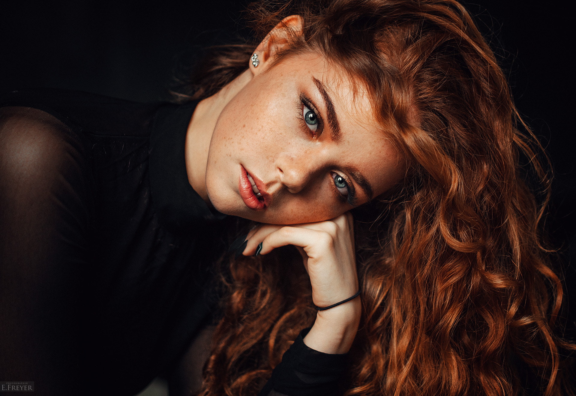 face, redhead, portrait, women, Evgeny Freyer