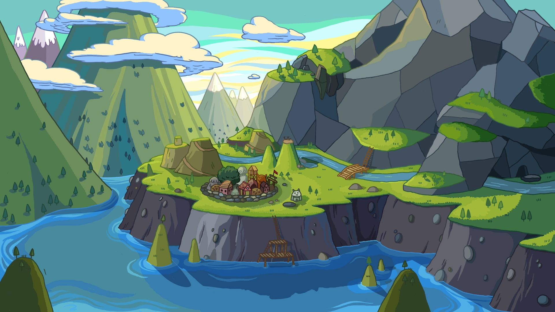 cartoon network mountains landscapes seas illustrations adventure time rivers 1920x1080  Nature Mountains HD Art