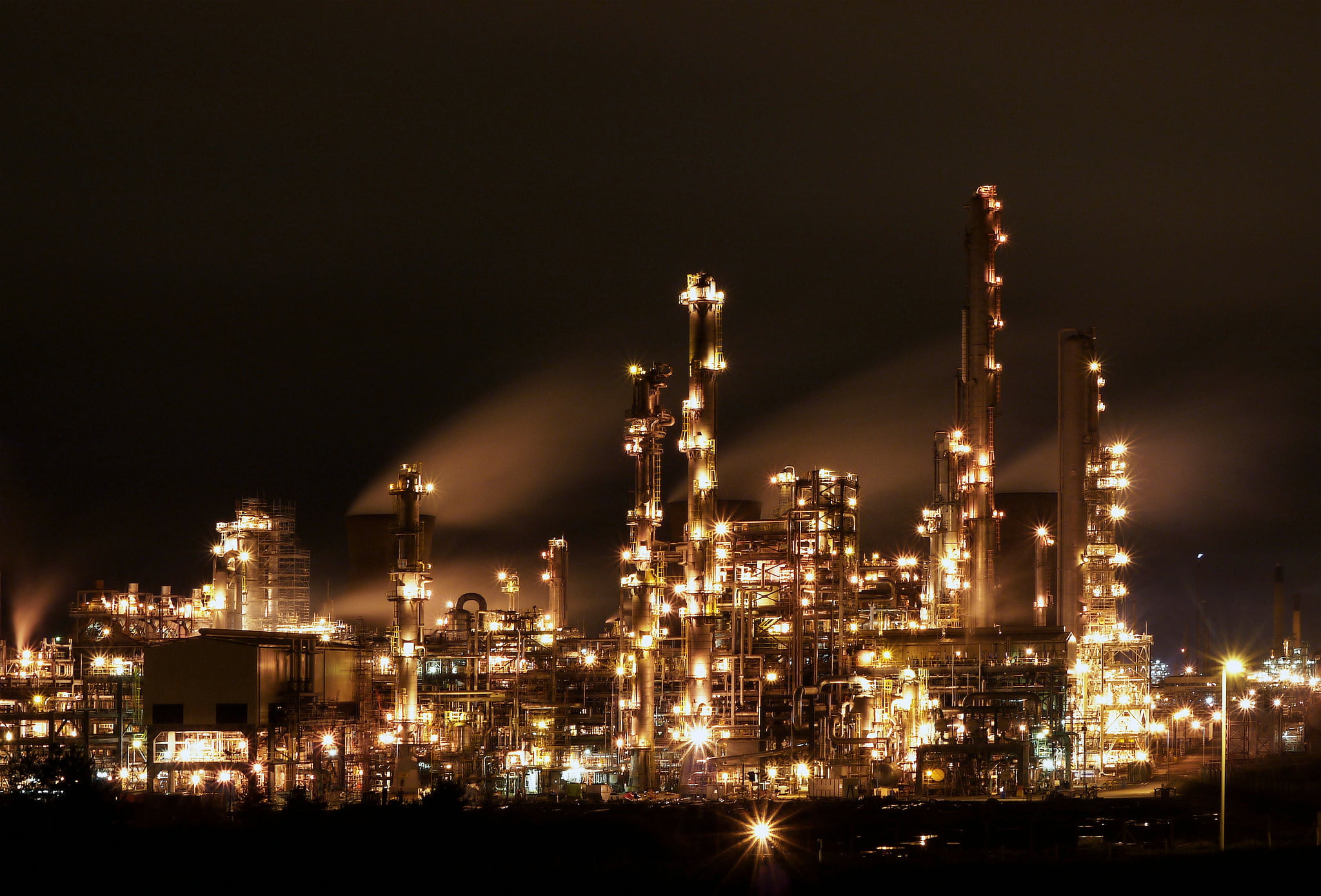 industrial factory, night, lights, plant, industry, refinery