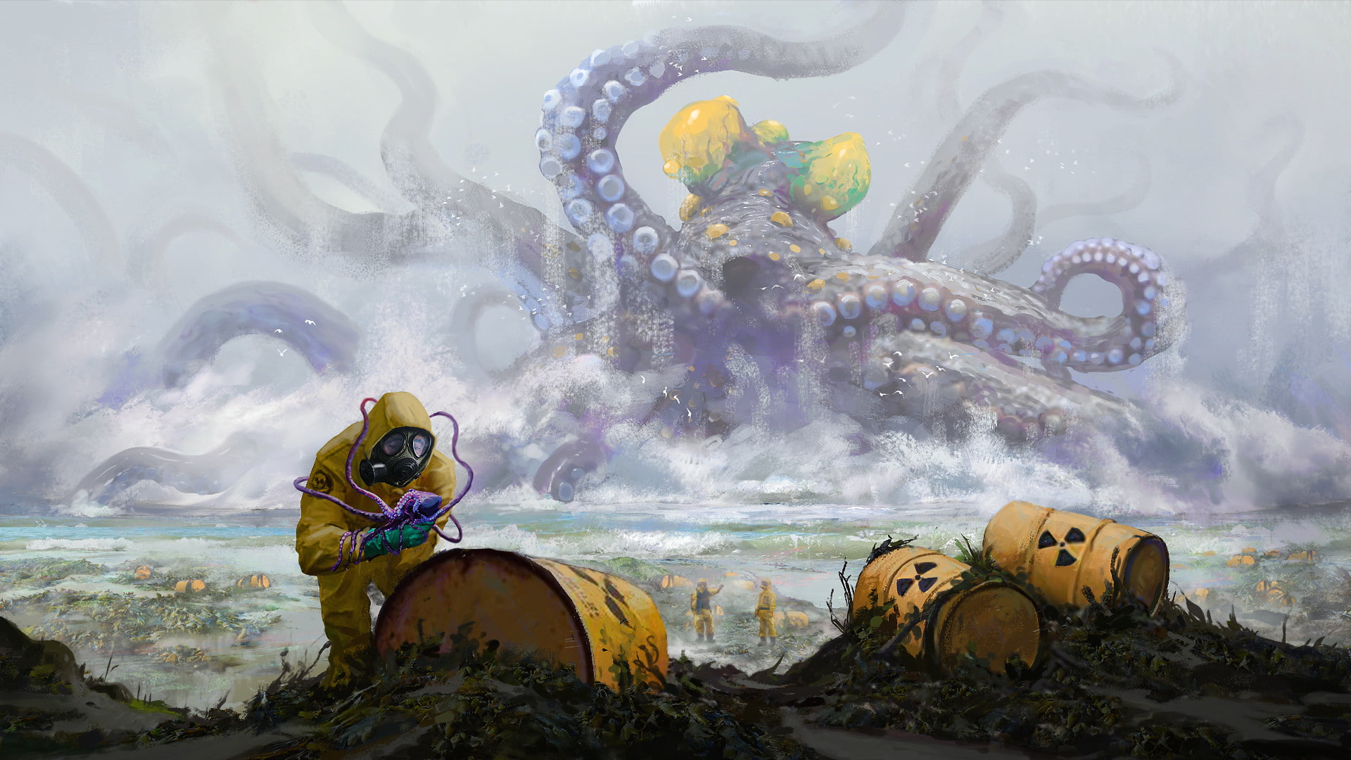 illustration, octopus, giant, radiation, apocalyptic, science fiction