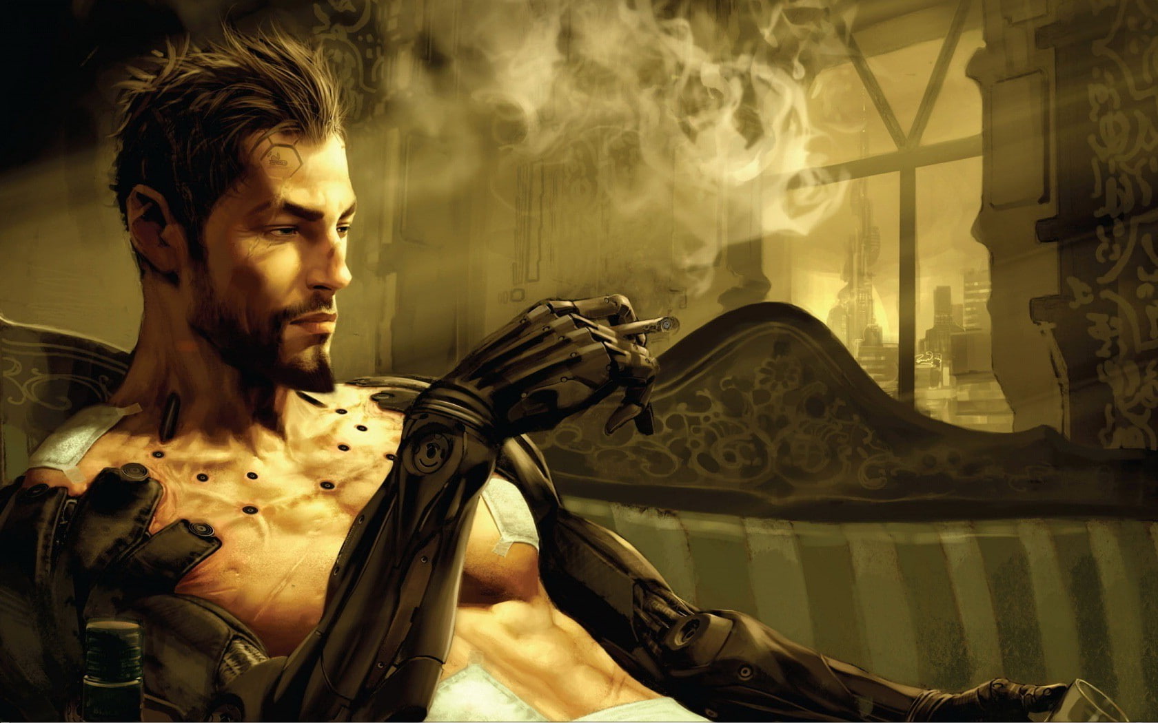 Adam Jensen, Deus Ex: Human Revolution, video games, smoke - physical structure