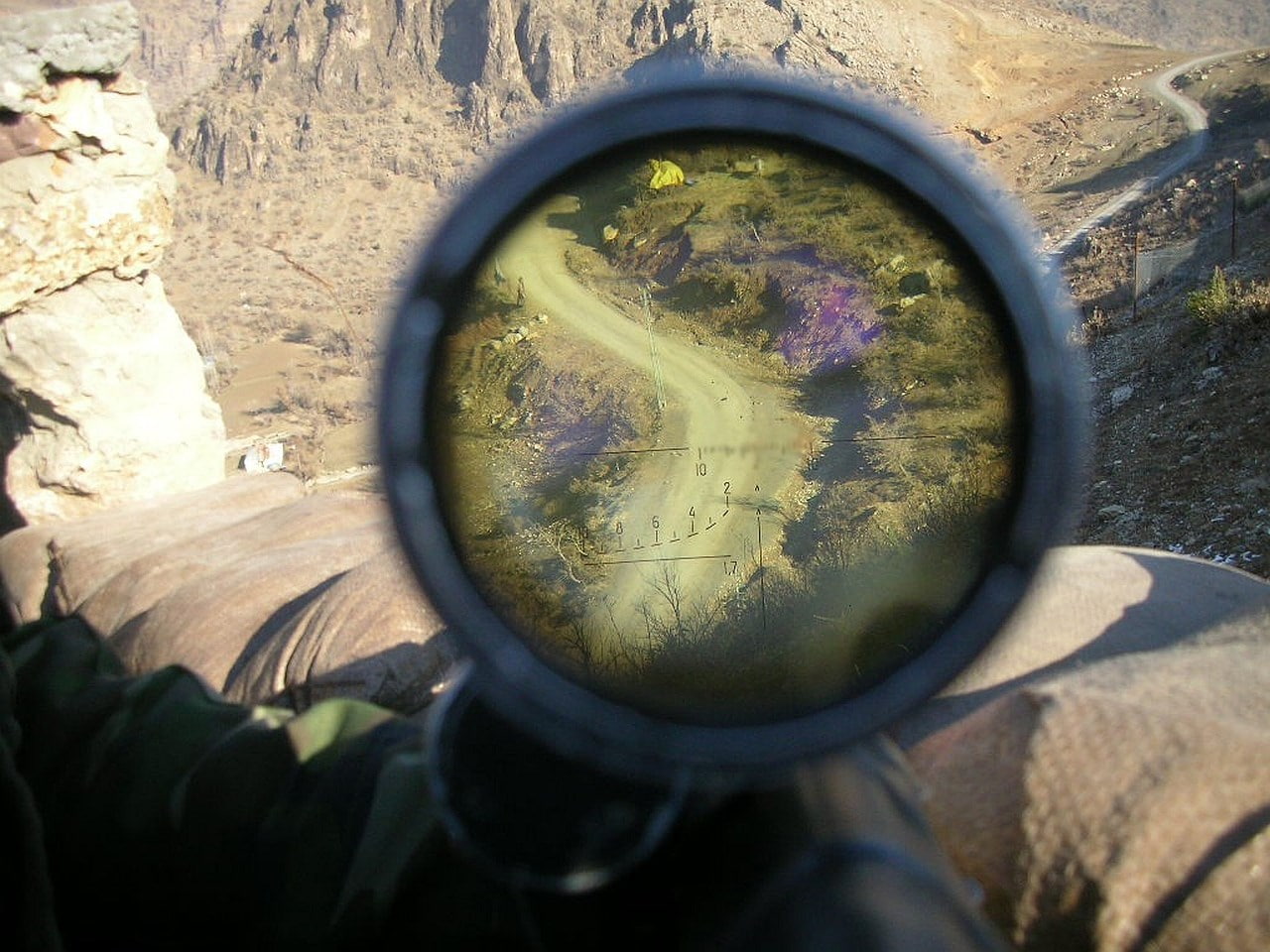 sniper rifle, reflection, nature, day, one person, glasses