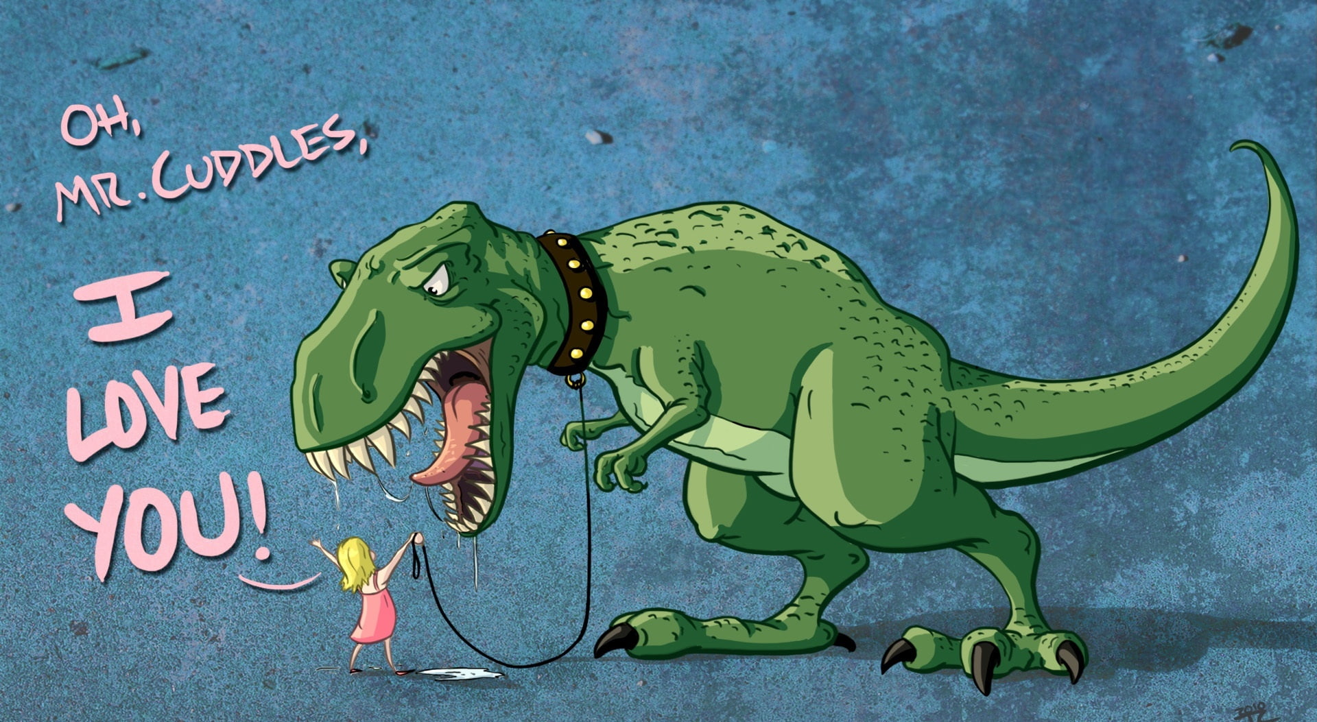 Funny Love Story, green T-rex illustration, Holidays, Valentine's Day