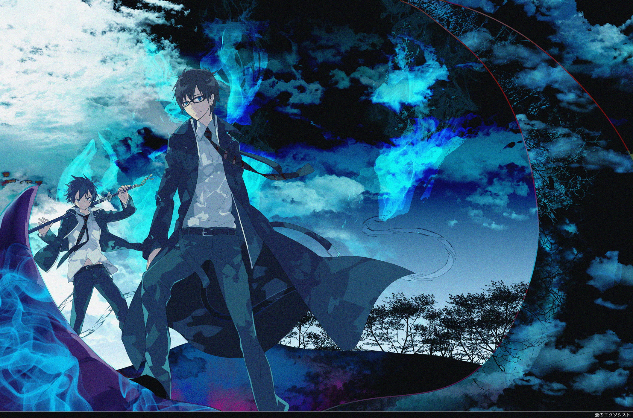 black haired boy anime character wallpaper, art, brothers, Blue exorcist