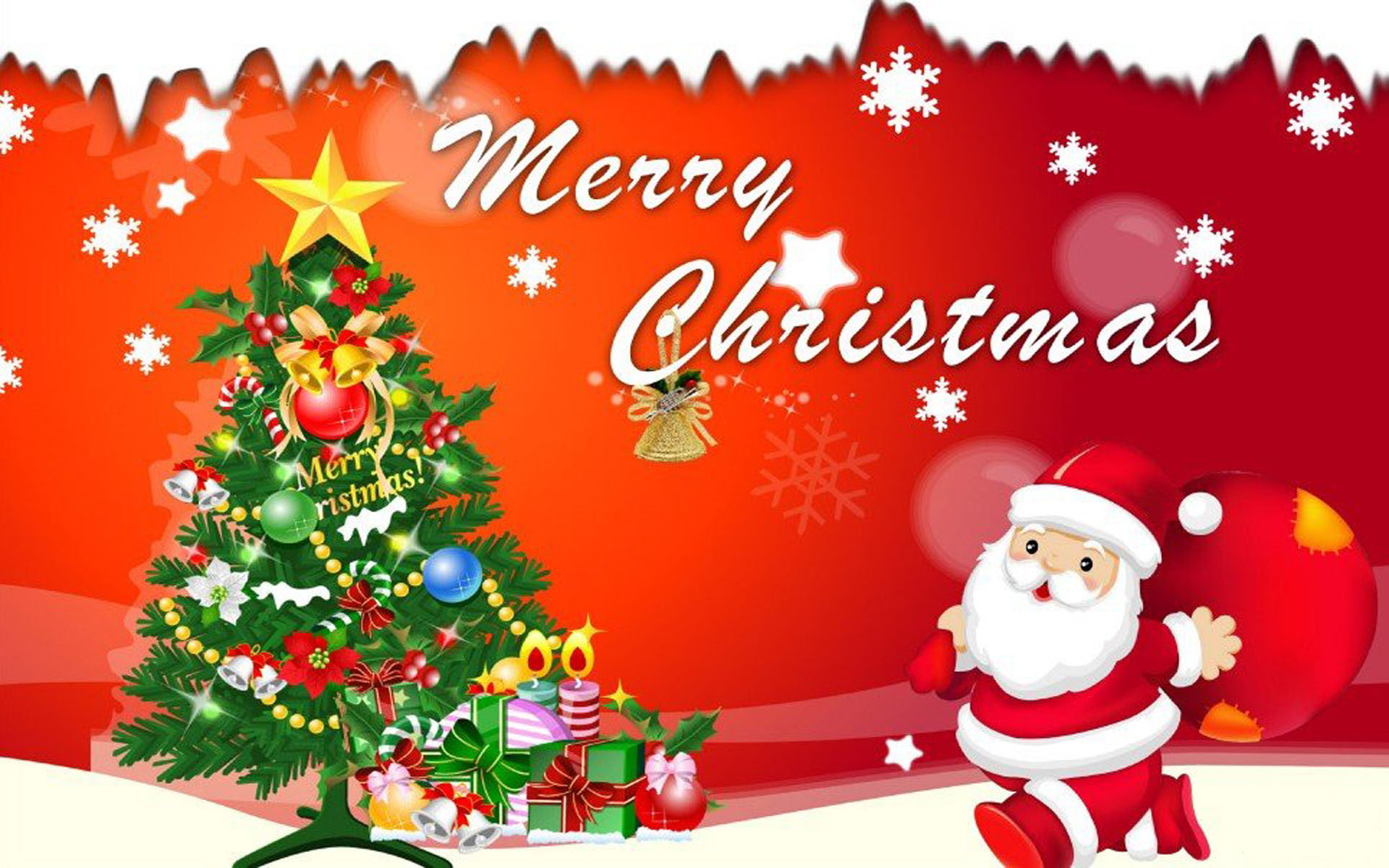 Merry Christmas Santa Claus Christmas Tree Decorations Greeting Card 1920×1200
