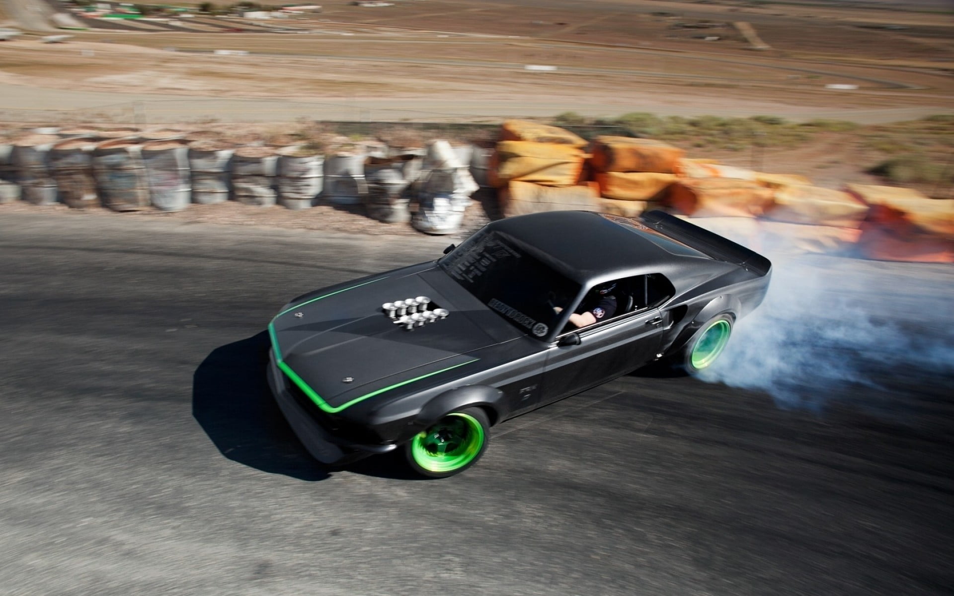 black coupe, drift, muscle cars, Ford Mustang, speed, driving