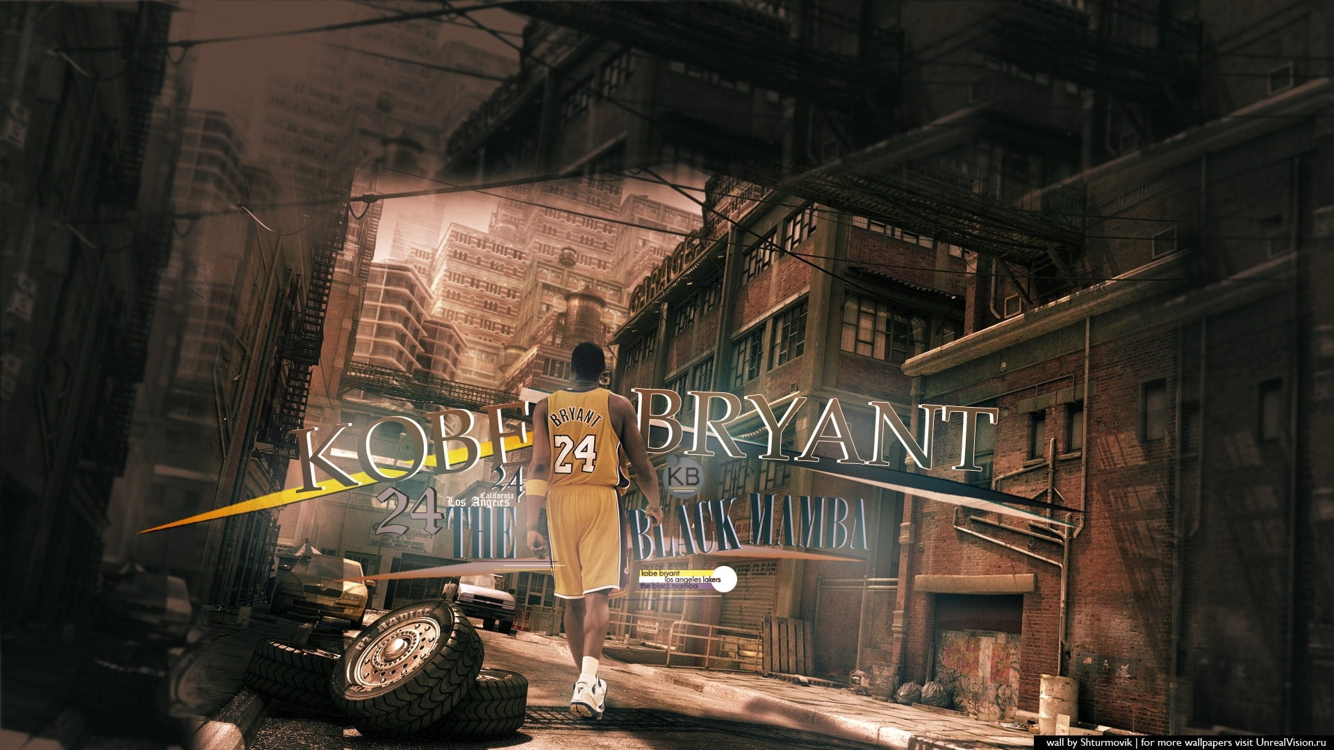 Kobe Bryant wallpaper, basketball, basketball player, city, night