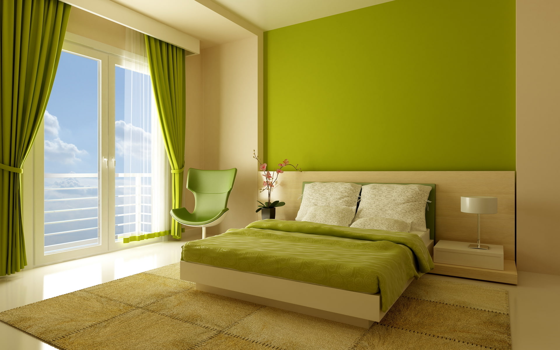 design, style, room, bed, interior, chair, window, green, apartment