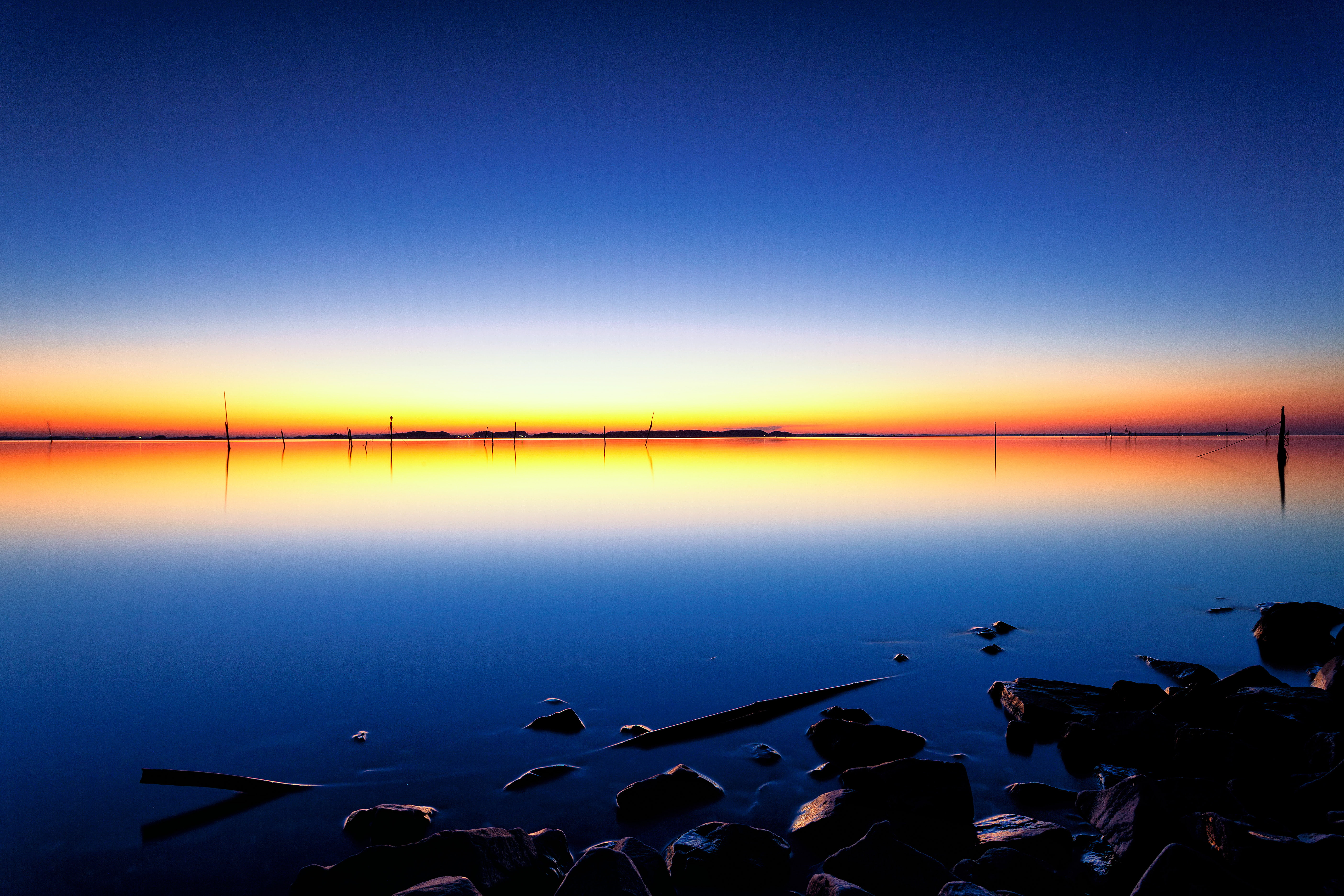 Coast, Beach, Lake Kasumigaura, Landscape, Sunset, Dusk, 5K