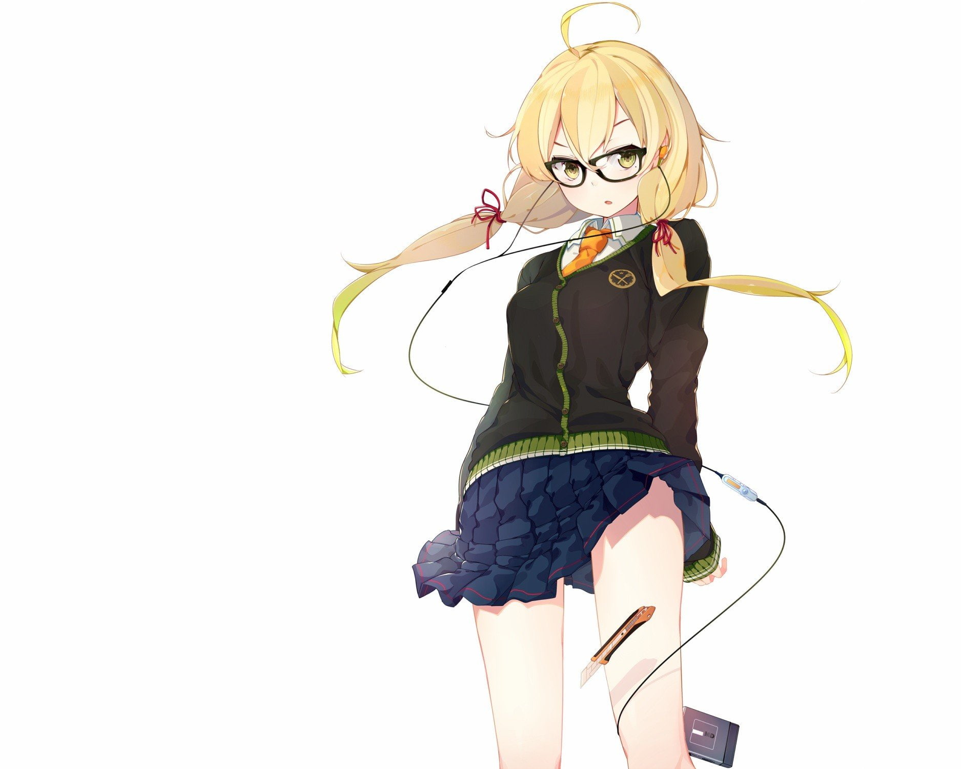 anime, Anime Girls, Blonde, Glasses, legs, Lifting Skirt, School Uniform