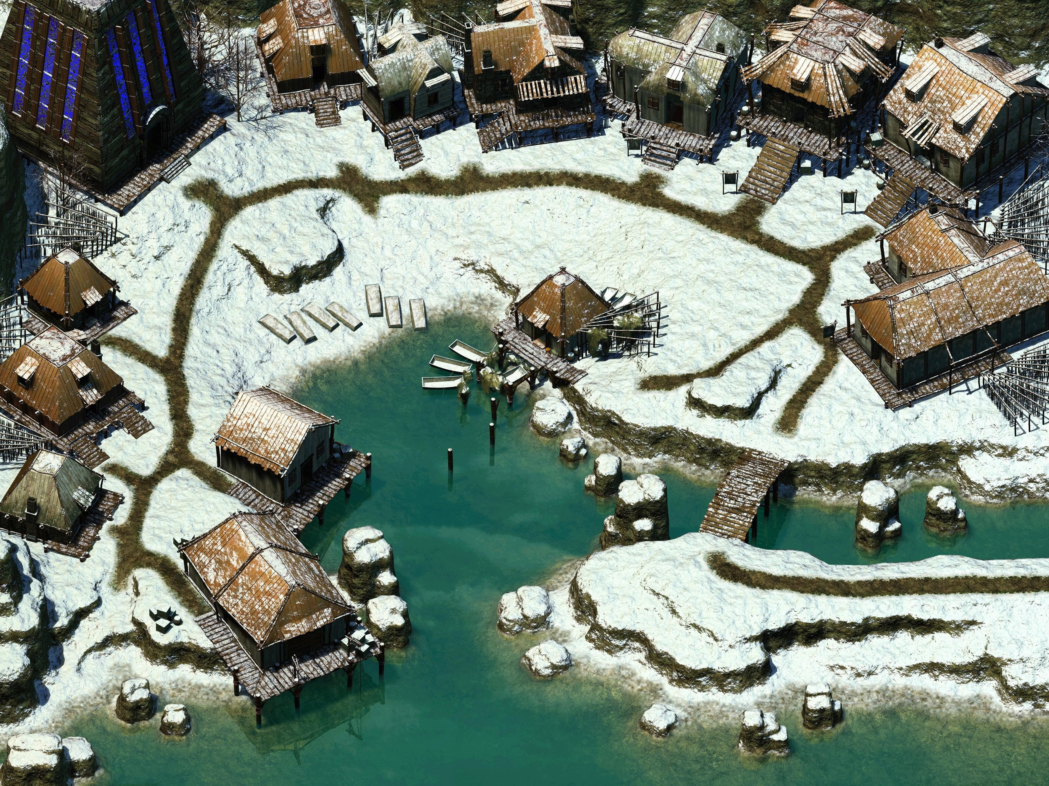 video games, Icewind Dale, water, high angle view, architecture