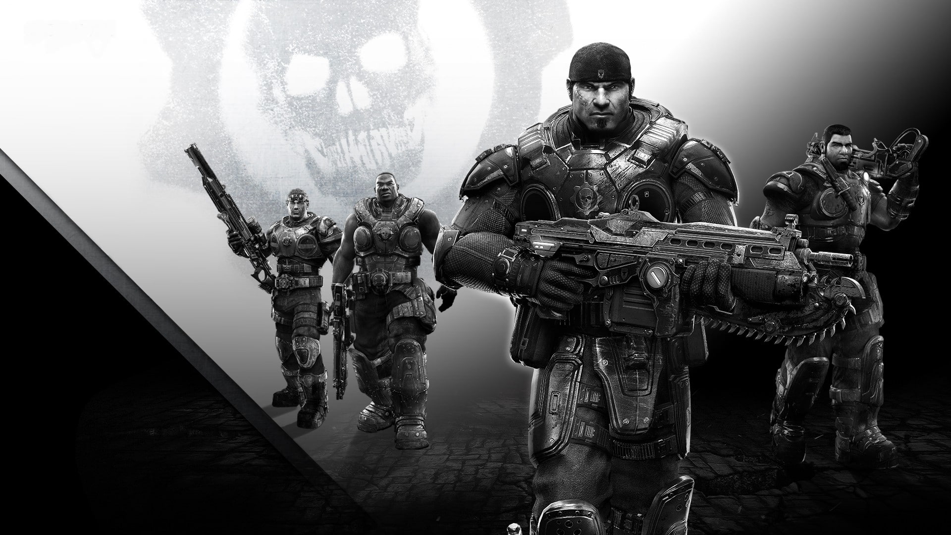 Gears of War: Ultimate Edition, armor, friends, skull, gun, team