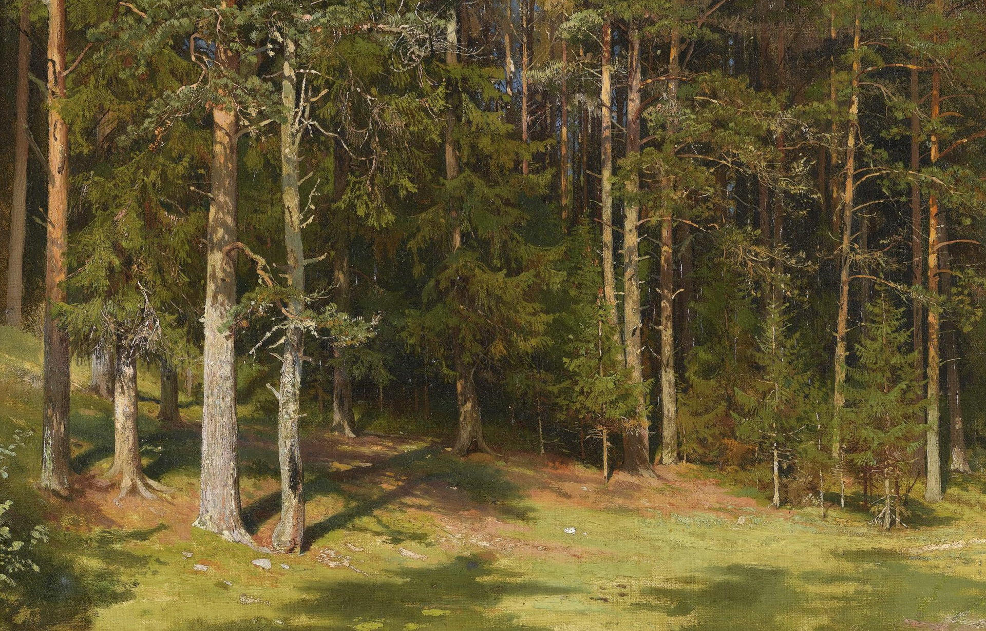 green leaves trees, forest, landscape, nature, picture, Ivan Ivanovich Shishkin
