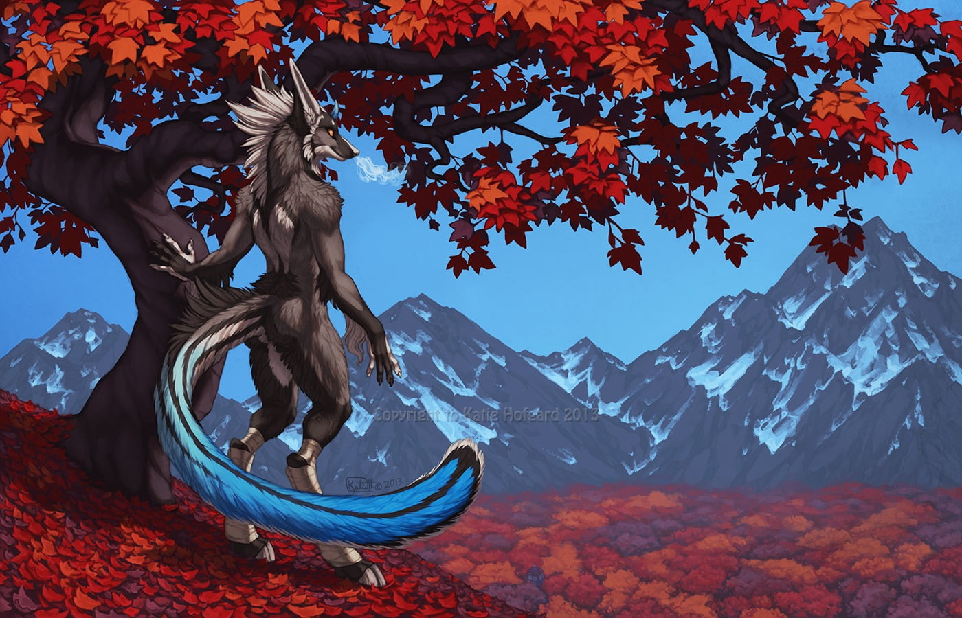 furry, Anthro, animals, fall, beauty in nature, tree, mountain