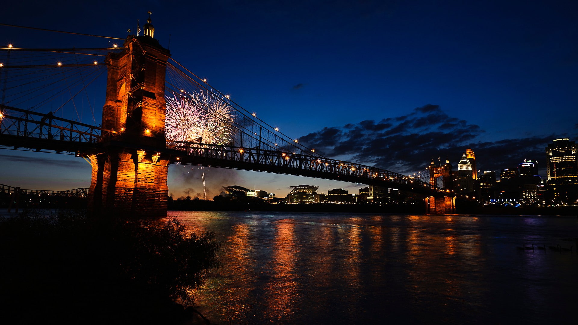 fireworks, night, bridge, Thunder Over Louisville, Kentucky