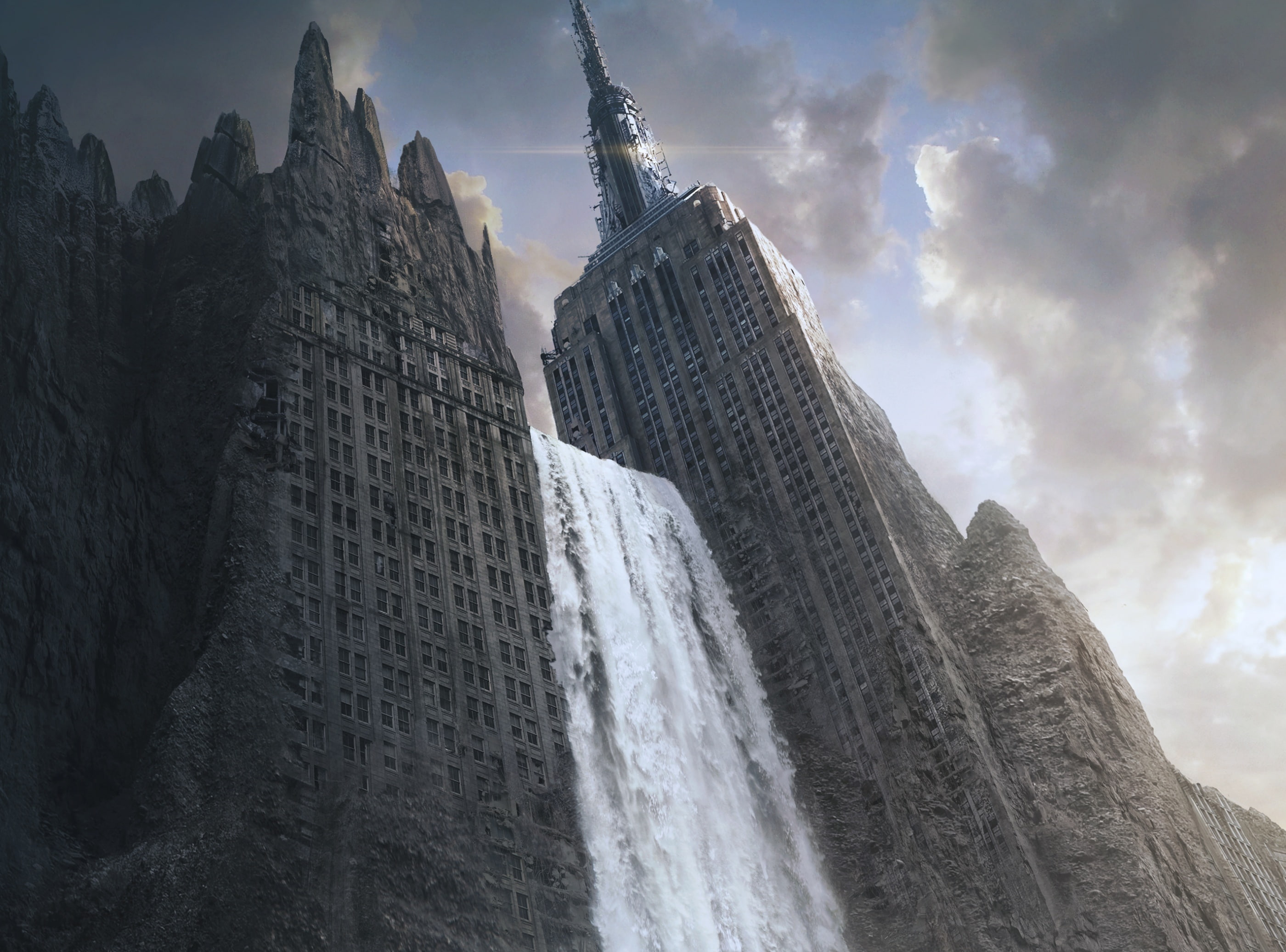 2013 Oblivion Earth, high rise building with waterfalls wallpaper