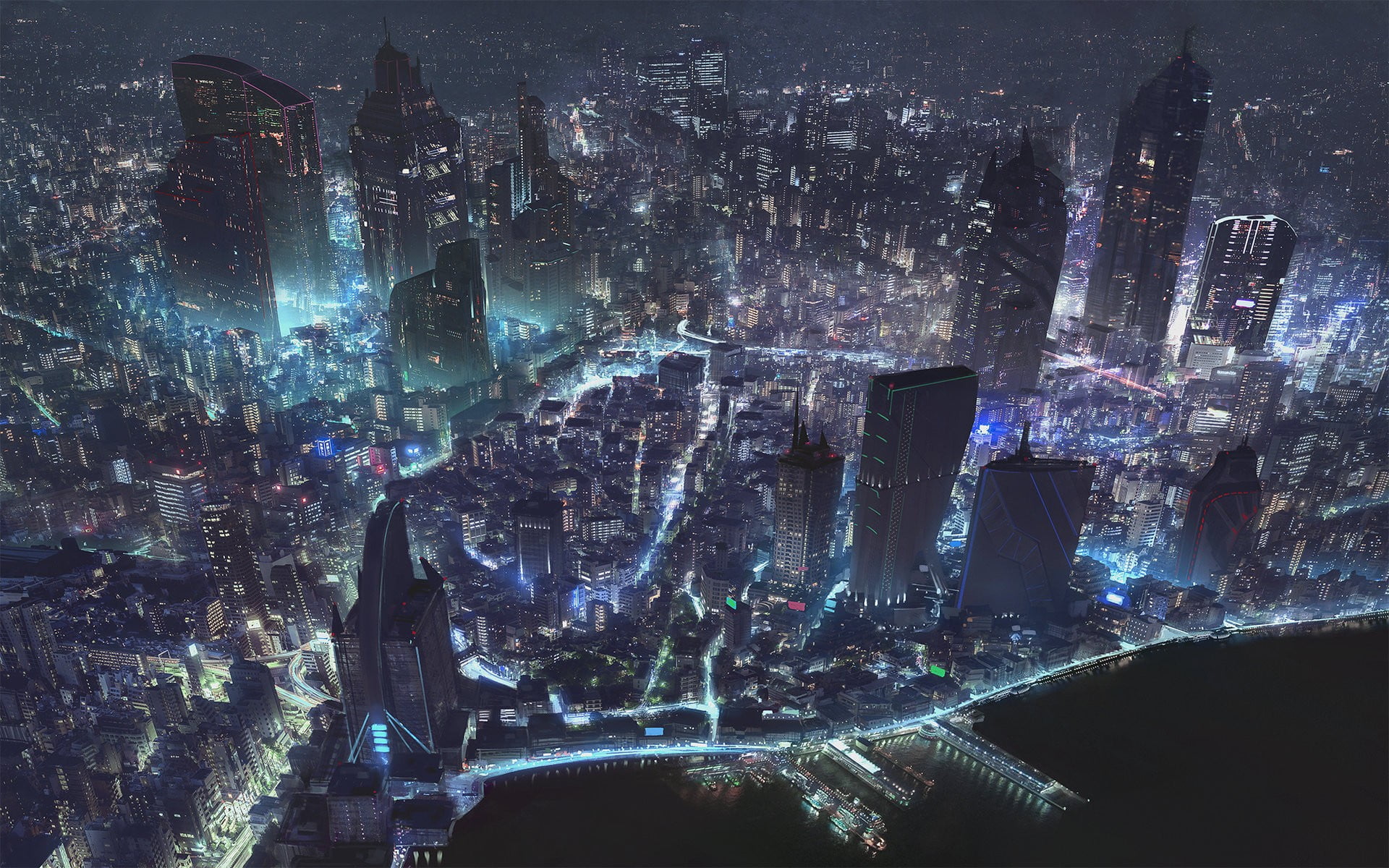 aerial photography of city escape during nighttime, digital art