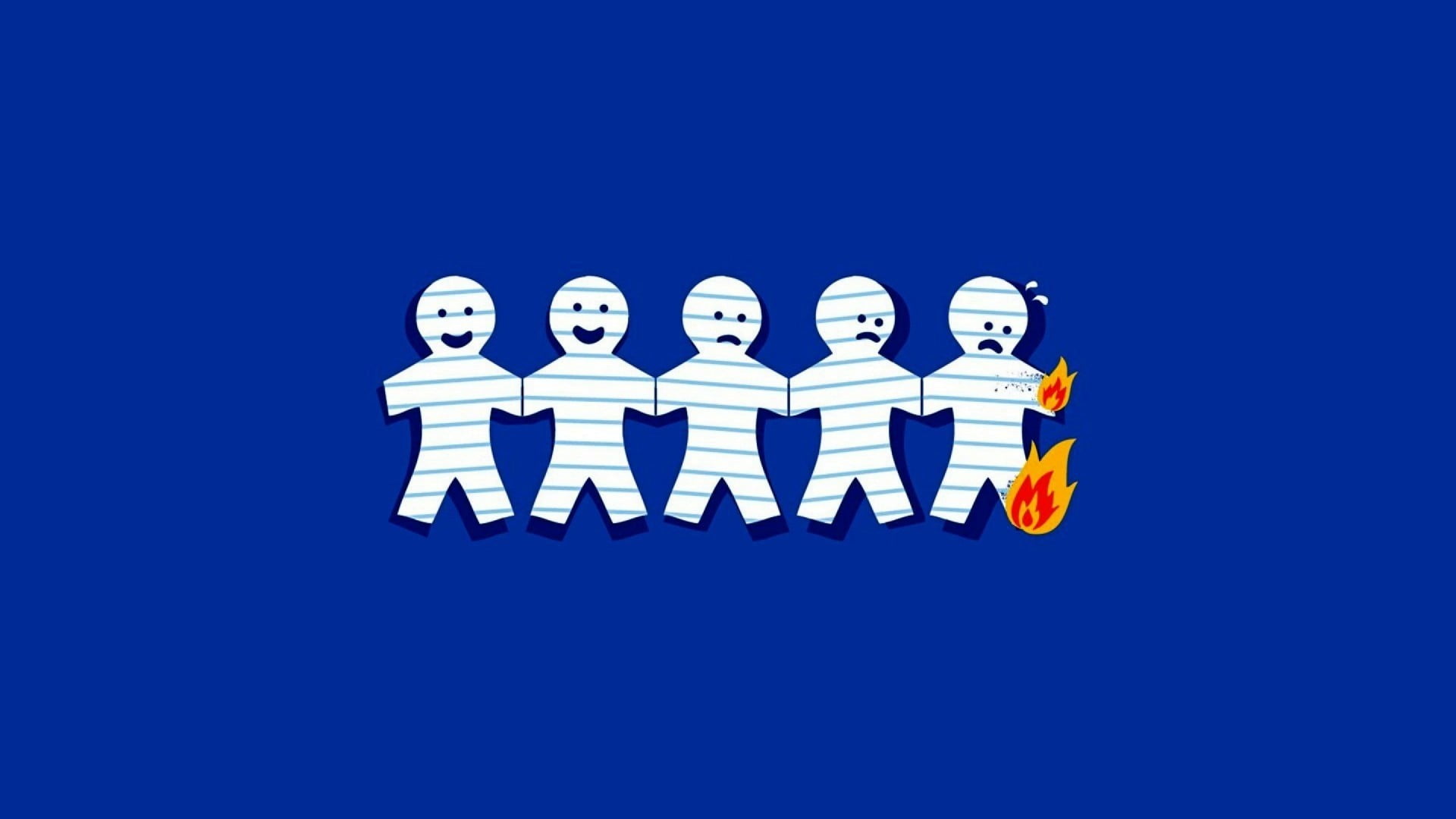 simple, humor, paper, burning, blue, men, copy space, blue background