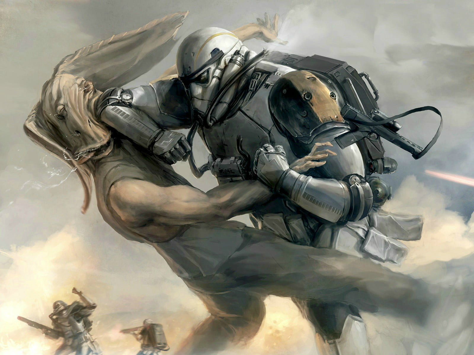 Star Wars Stormtrooper and male action character fighting painting