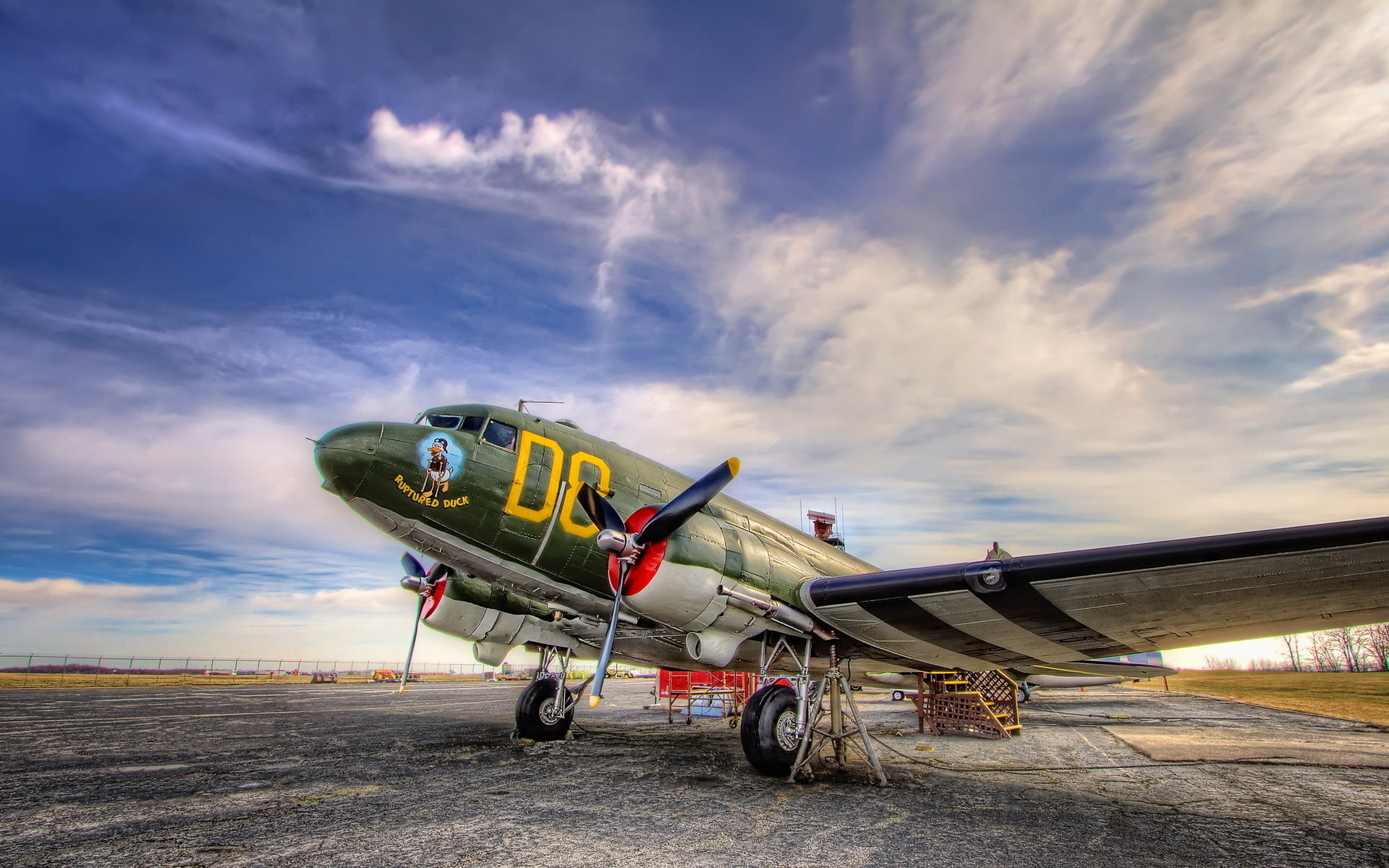 the sky, the plane, the airfield, Douglas C-47 Skytrain