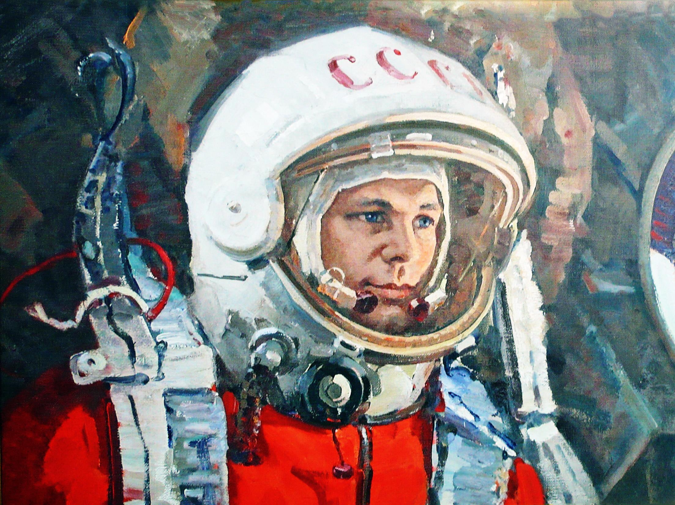 yuri gagarin, cosmonaut, ussr, spacesuit, astronaut painting