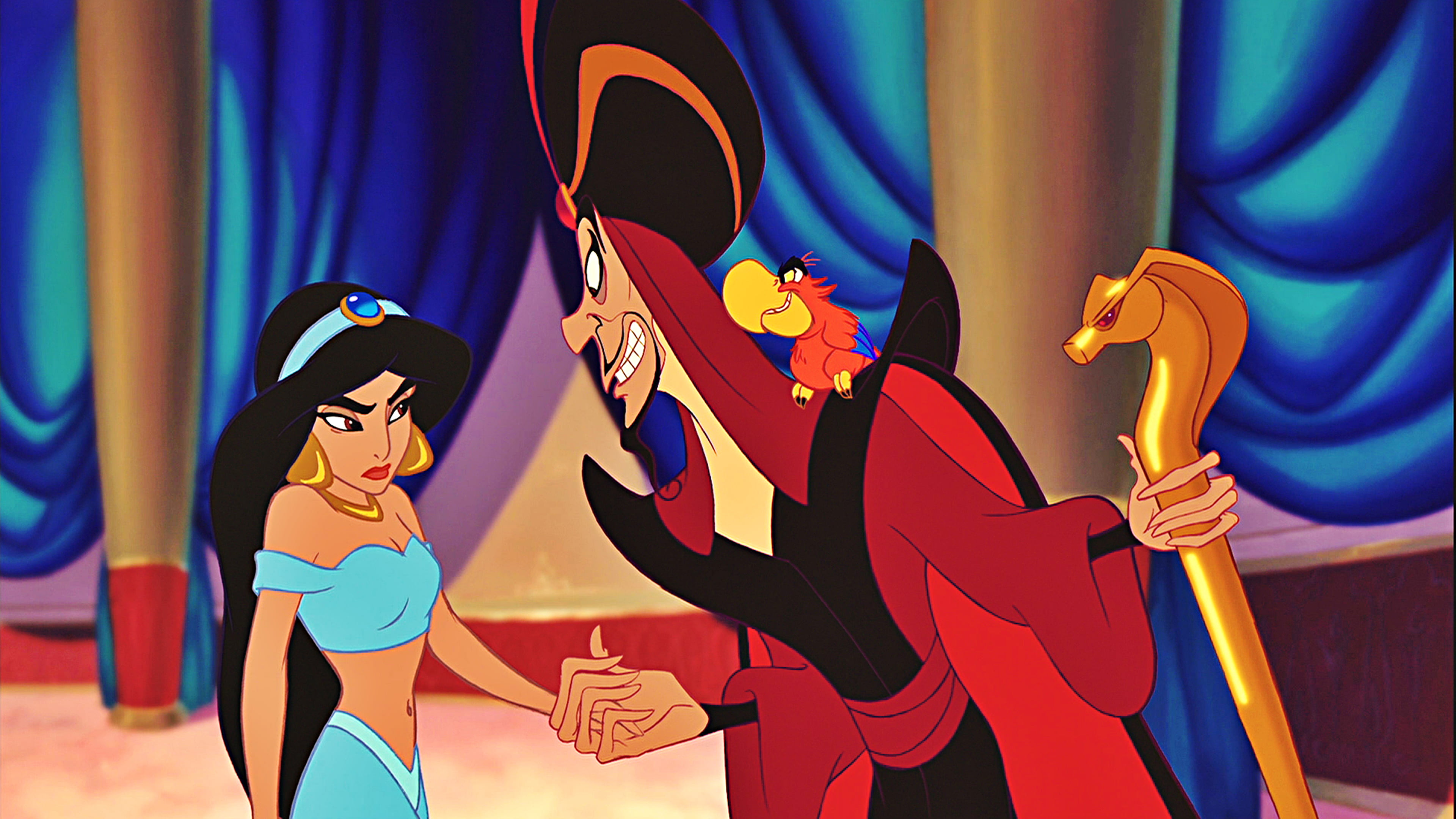Jafar Wizard And Jasmine Princess In Aladdin Cartoon Walt Disney Screencaps 3840×2160