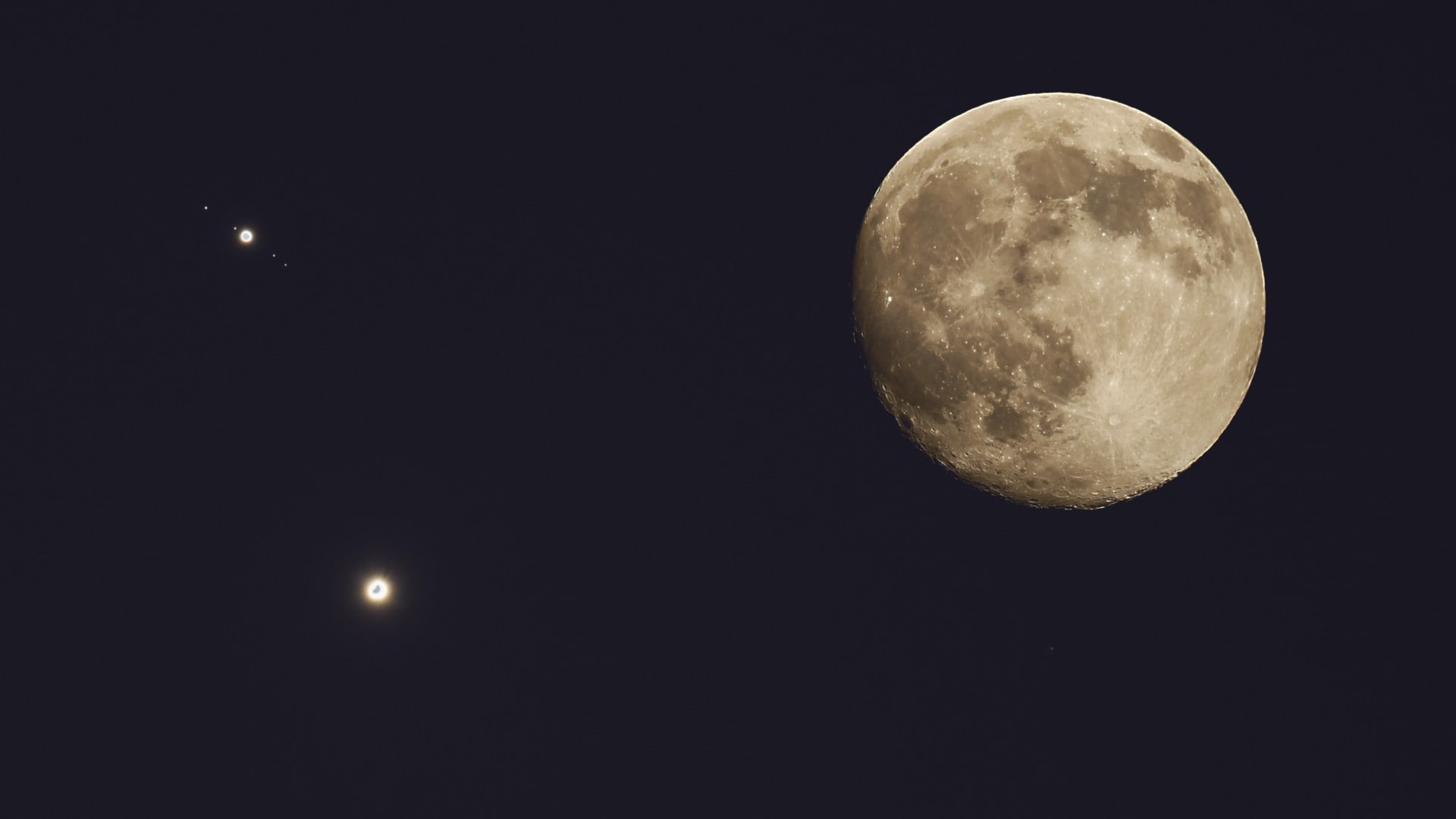 Venus, Jupiter, space, Moon, night, astronomy, sky, full moon