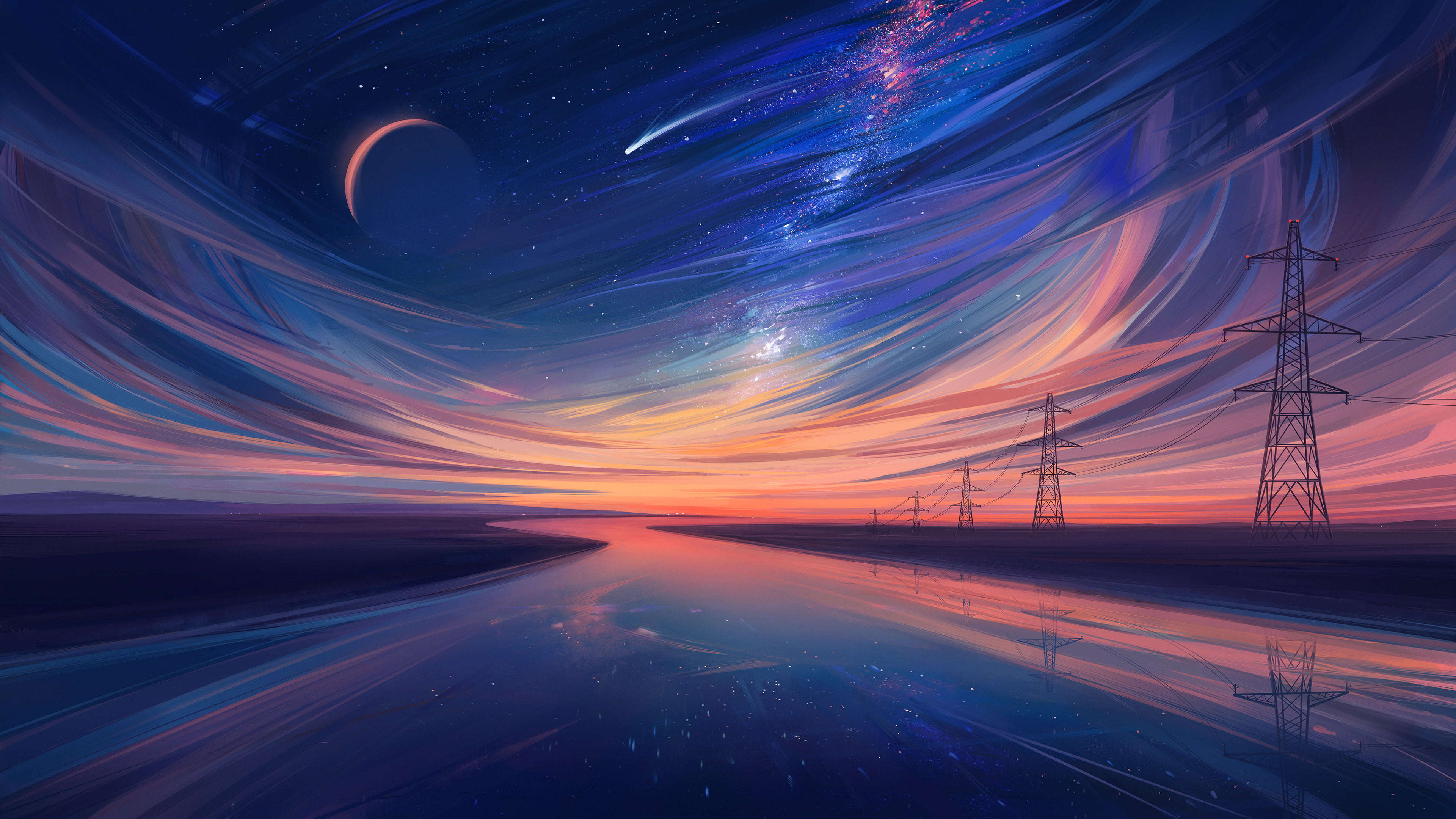 Aenami, digital art, artwork, illustration, landscape, night