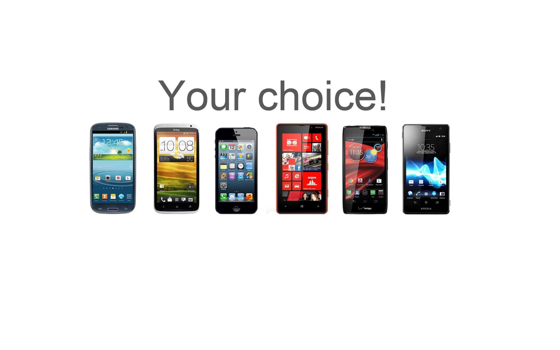 Smartphone choice, 5 smartphones and 1 windows phone, computers