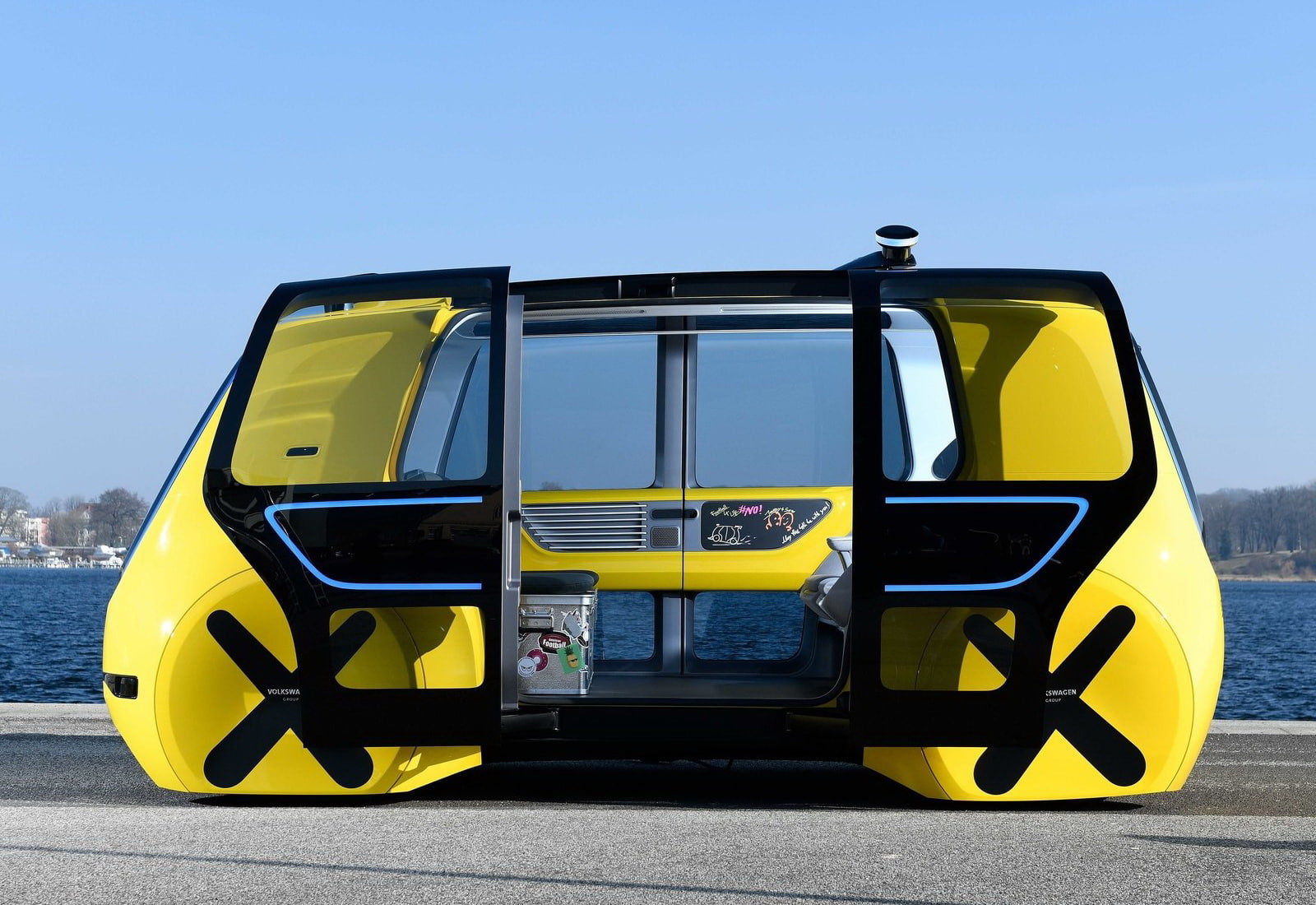 (2018), bus, concept, school, sedric, volkswagen, yellow, transportation