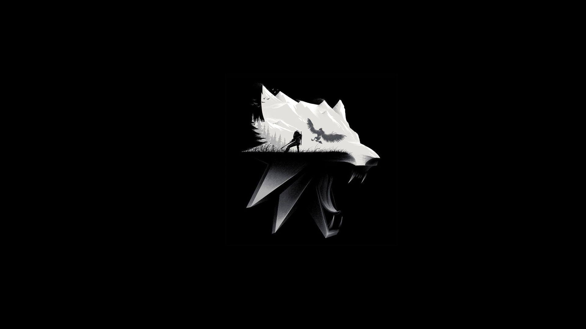 white wolf logo, The Witcher, The Witcher 3: Wild Hunt, simple background