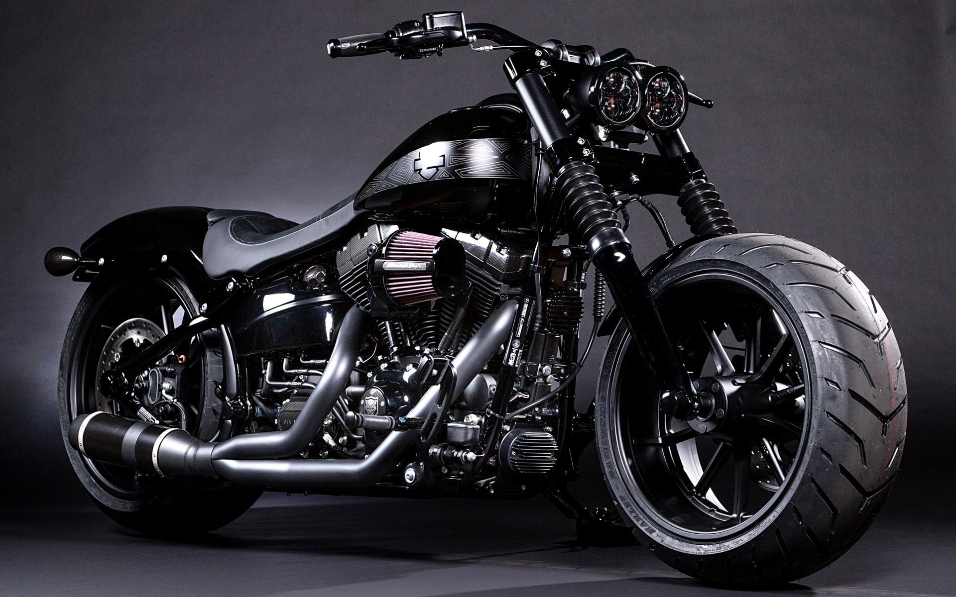 Black Panther Breakout Softail, black Harley-Davidson cruiser motorcycle