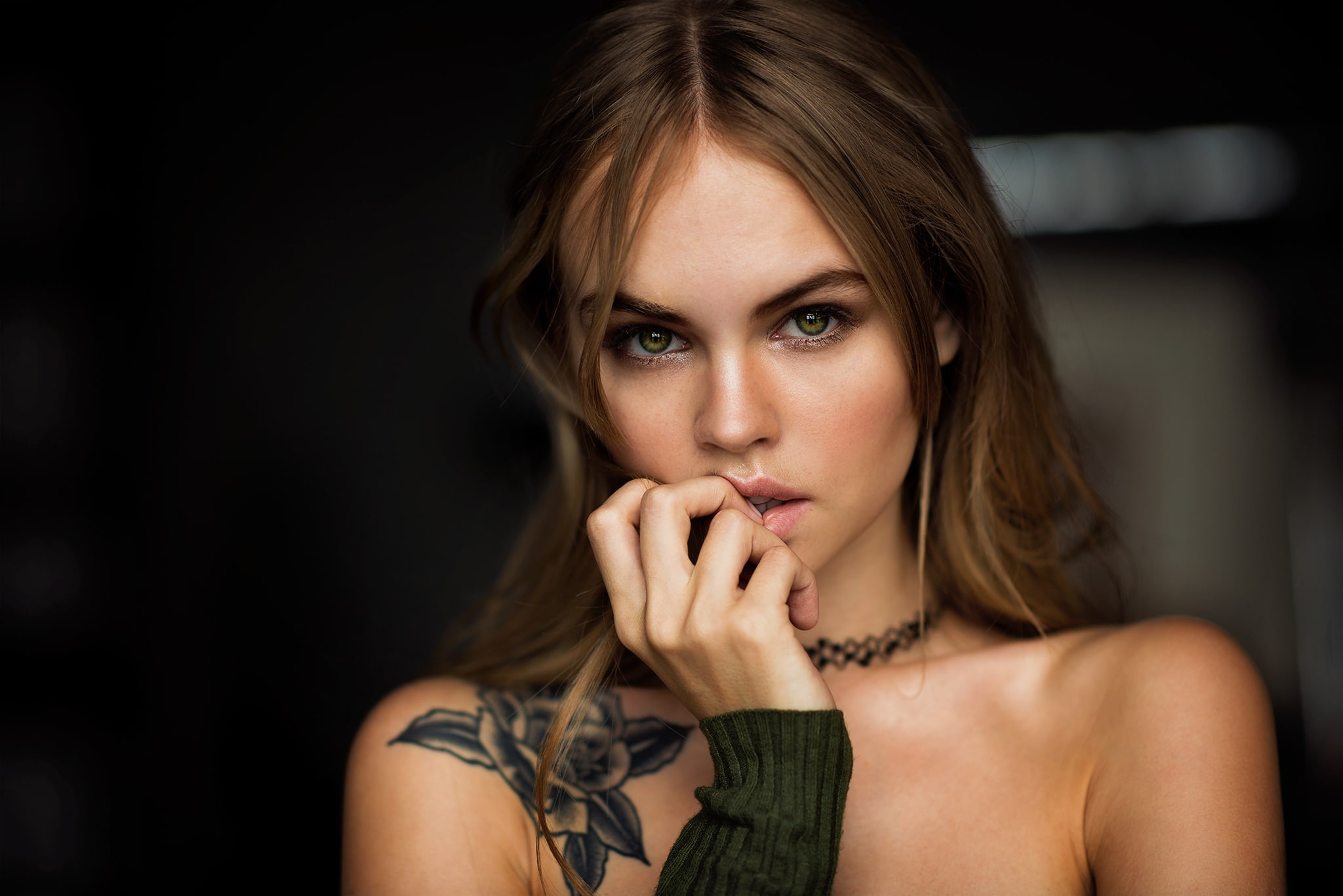 girl, model, portrait, tattoo, shoulders, Anastasia Shcheglova