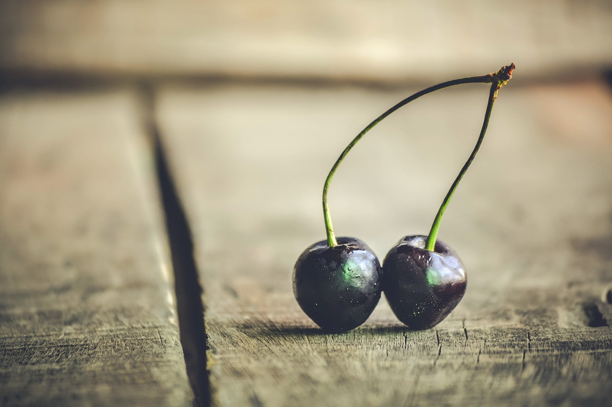 cherries, wooden surface, food, fruit, wood - material, selective focus