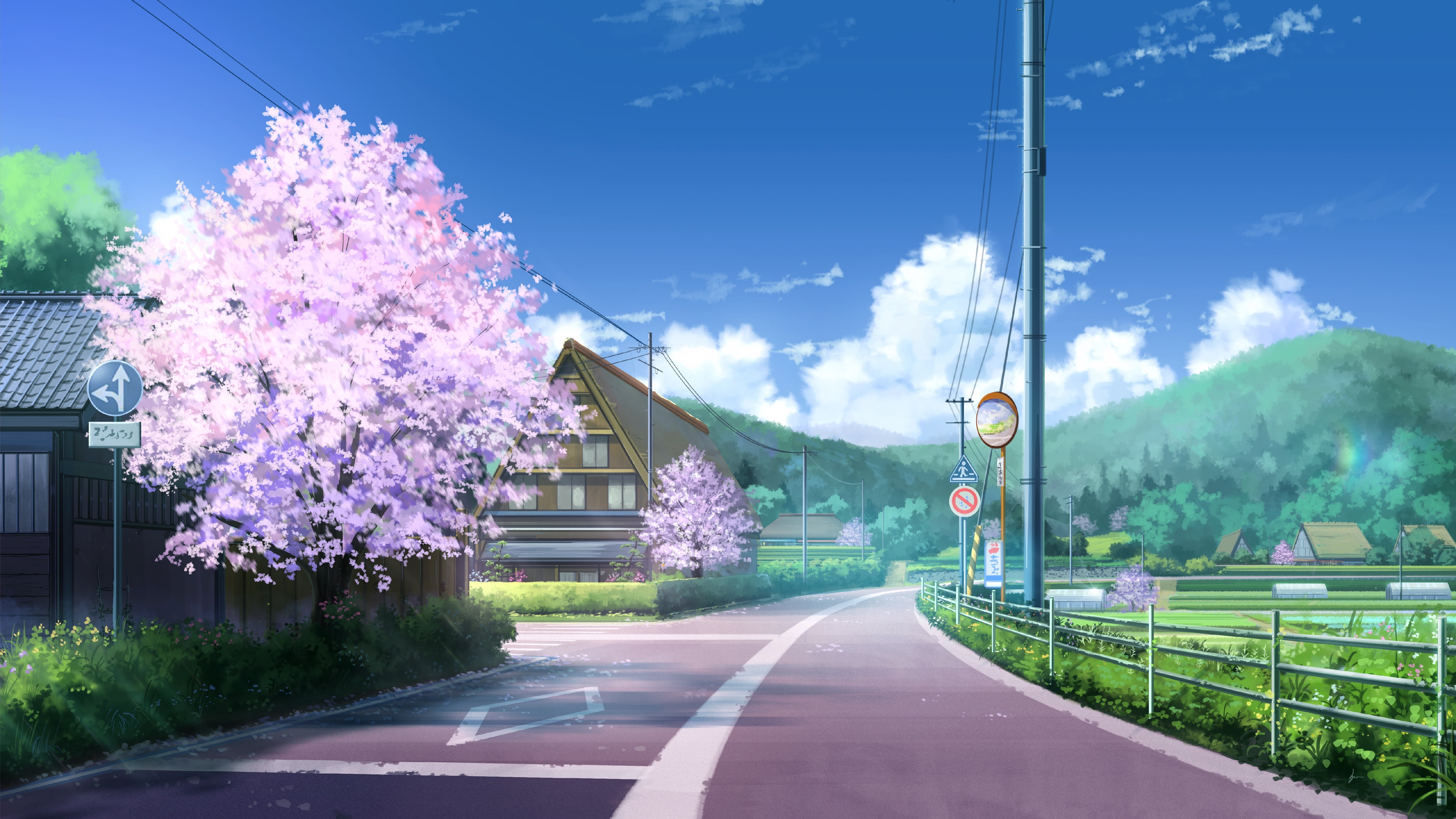 Free download | HD wallpaper: anime, cherry blossom, road, landscape ...