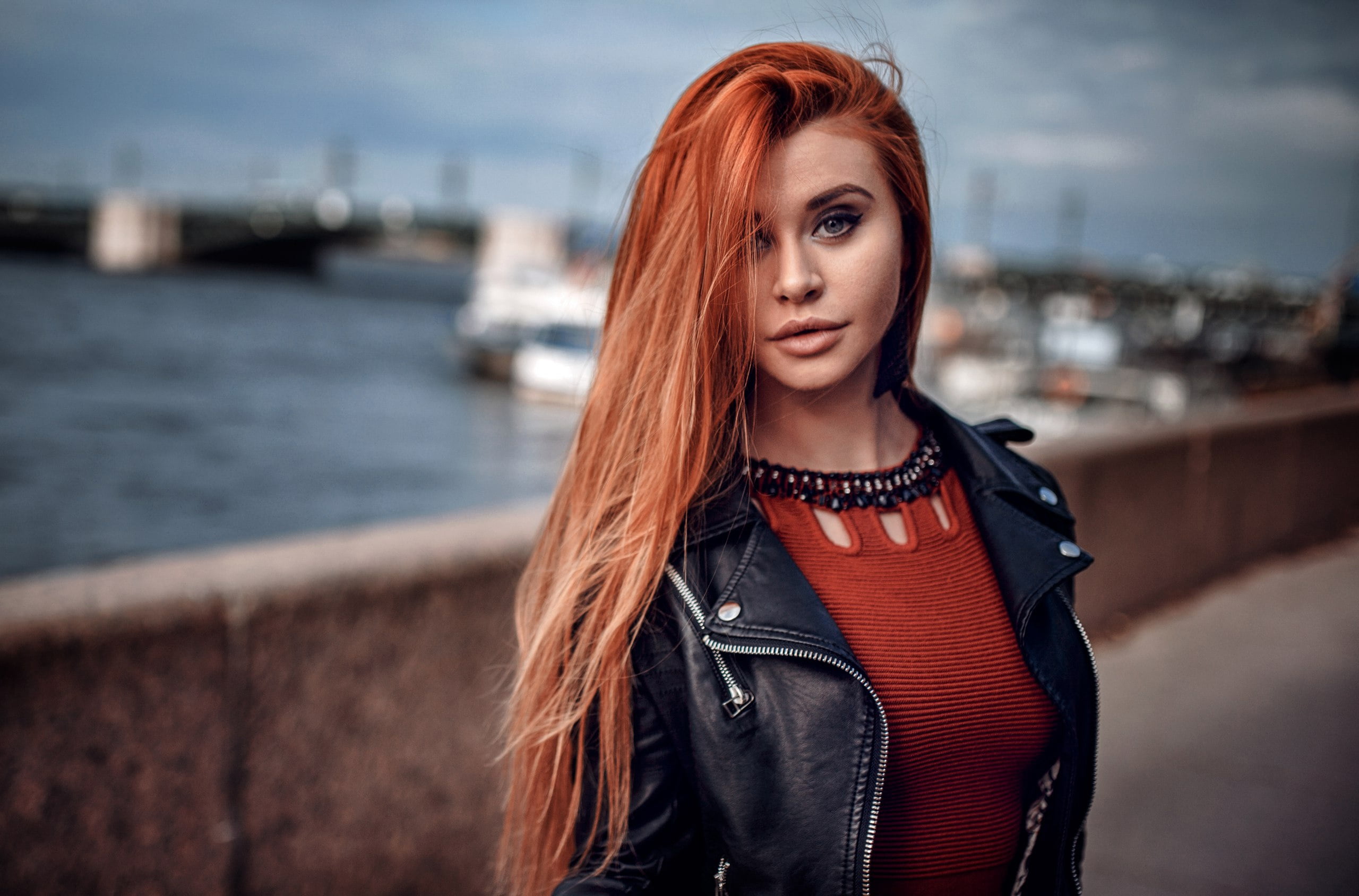 Free Download Hd Wallpaper Look Jacket Red Redhead Long Hair 4859