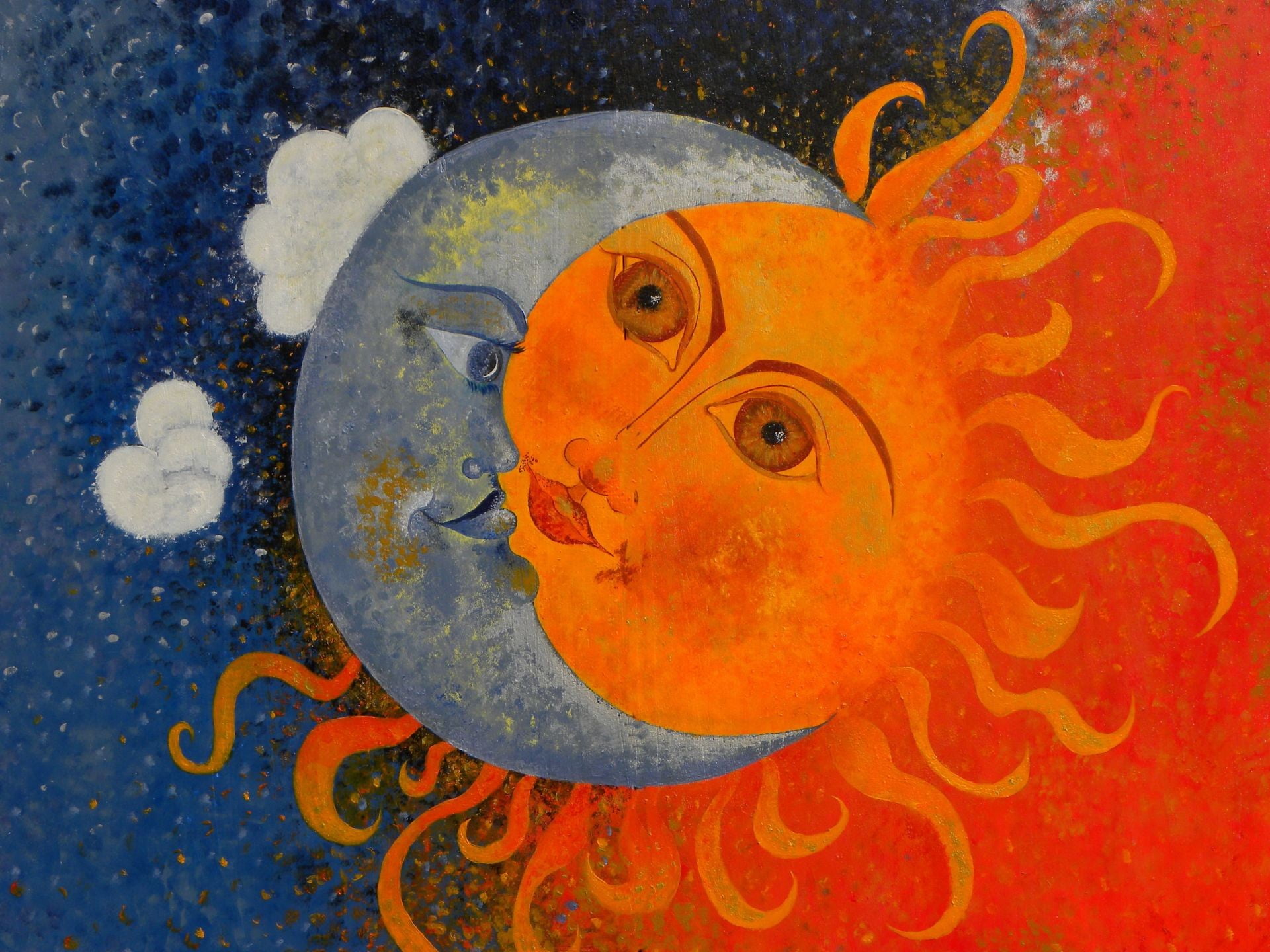 Sun, Moon, eclipse, clouds