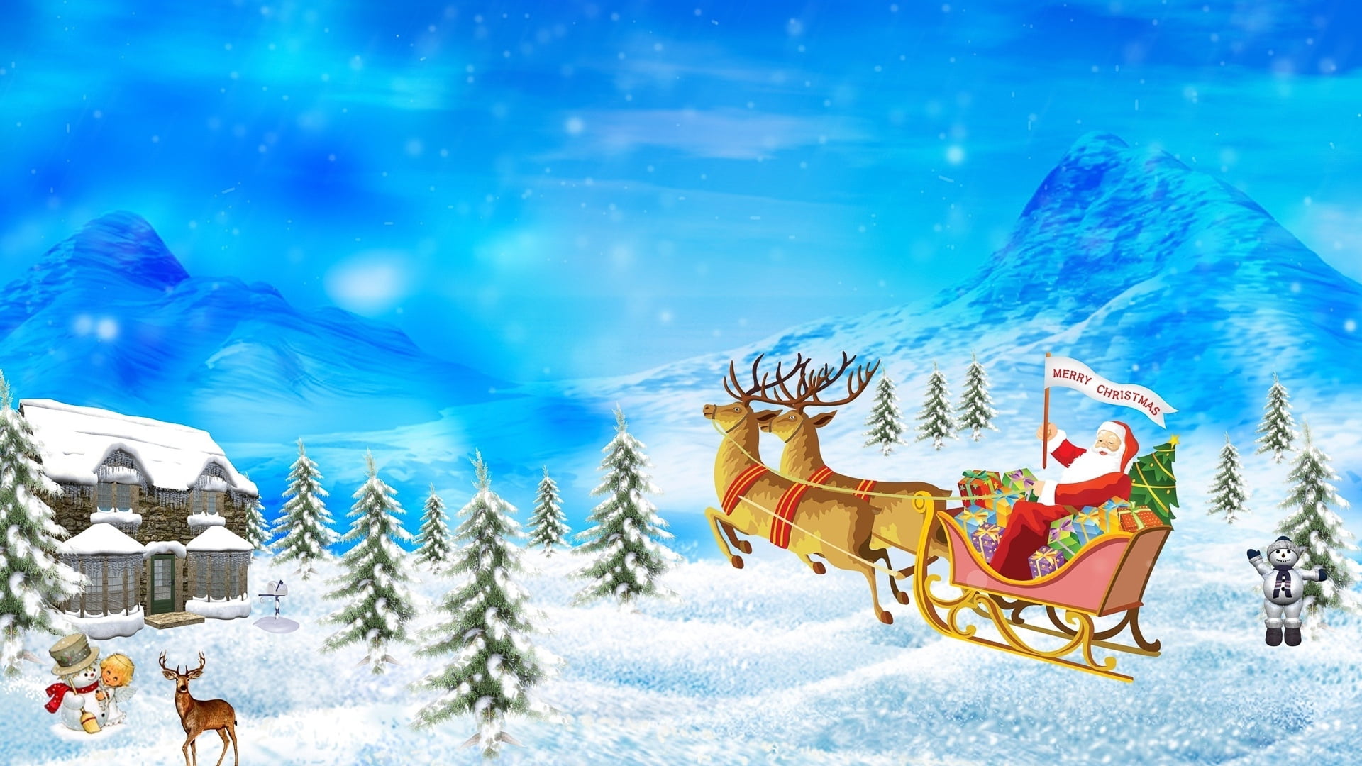 Santa Claus riding sleigh wallpaper, new year, christmas, presents