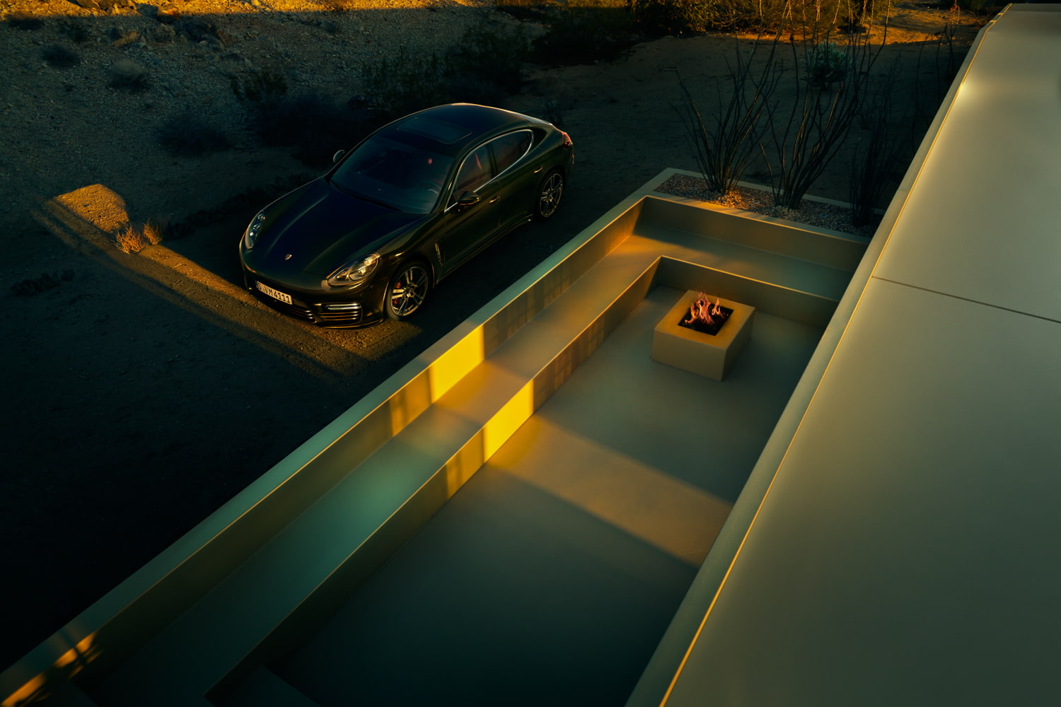car, vehicle, Porsche, Porsche Panamera, CGI, sunset, architecture
