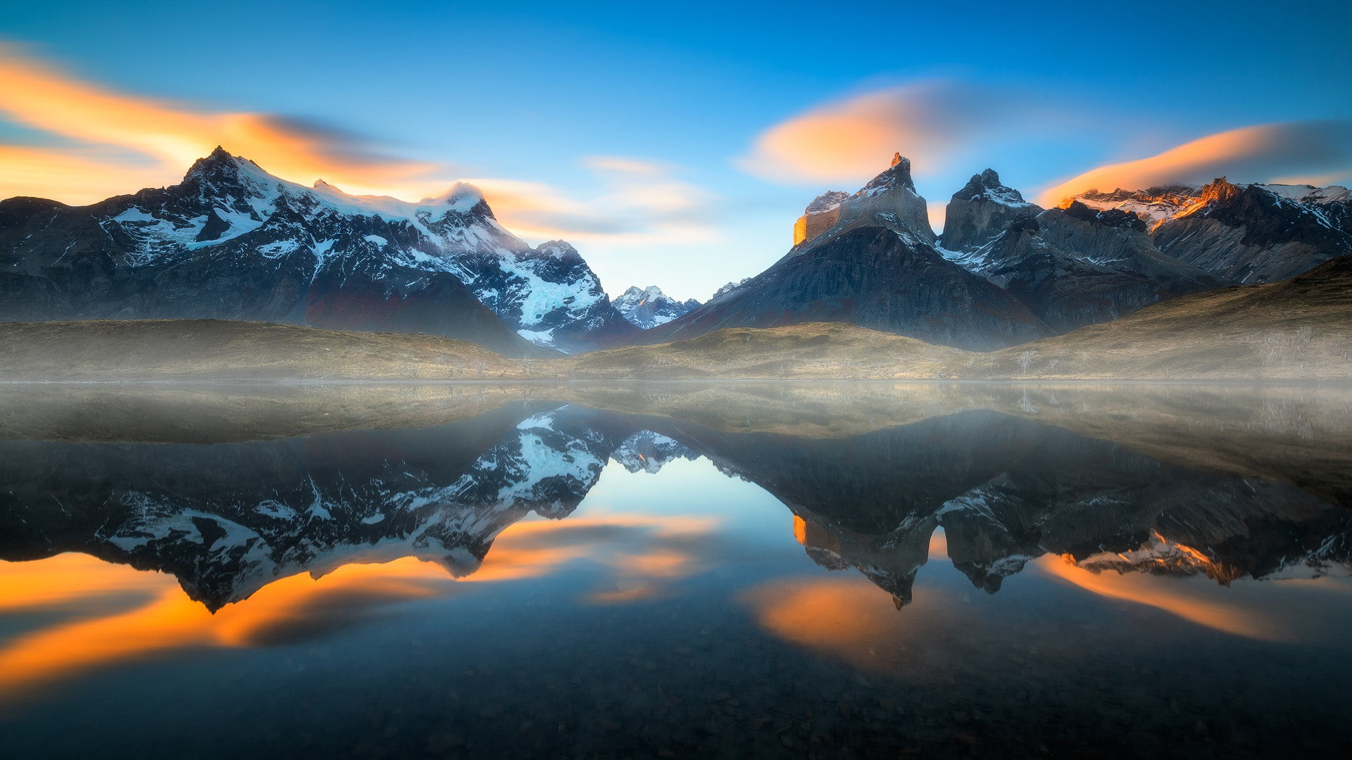 HD Background, reflection, mist, Chile, Patagonia, the Andes Mountains