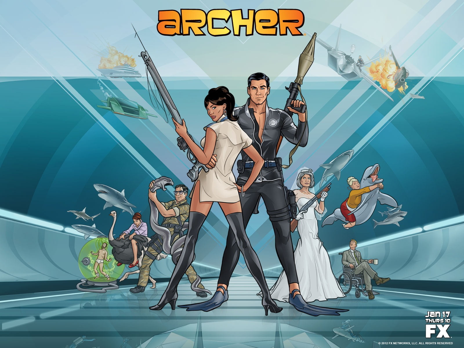 videogame screenshot, Archer (TV show), men, full length, young men