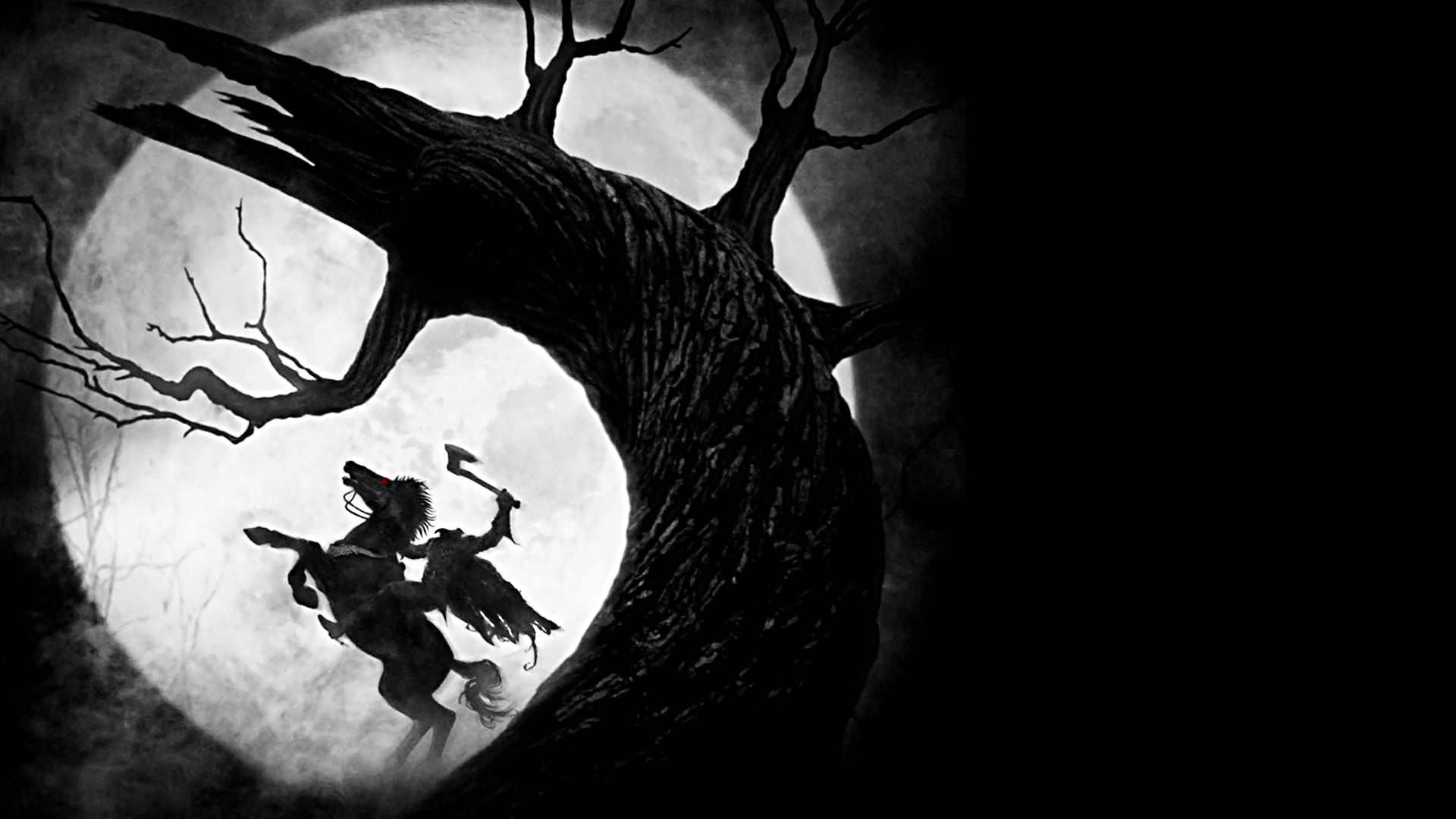 Pegasus beside tree digital wallpaper, sleepy hollow, headless horseman